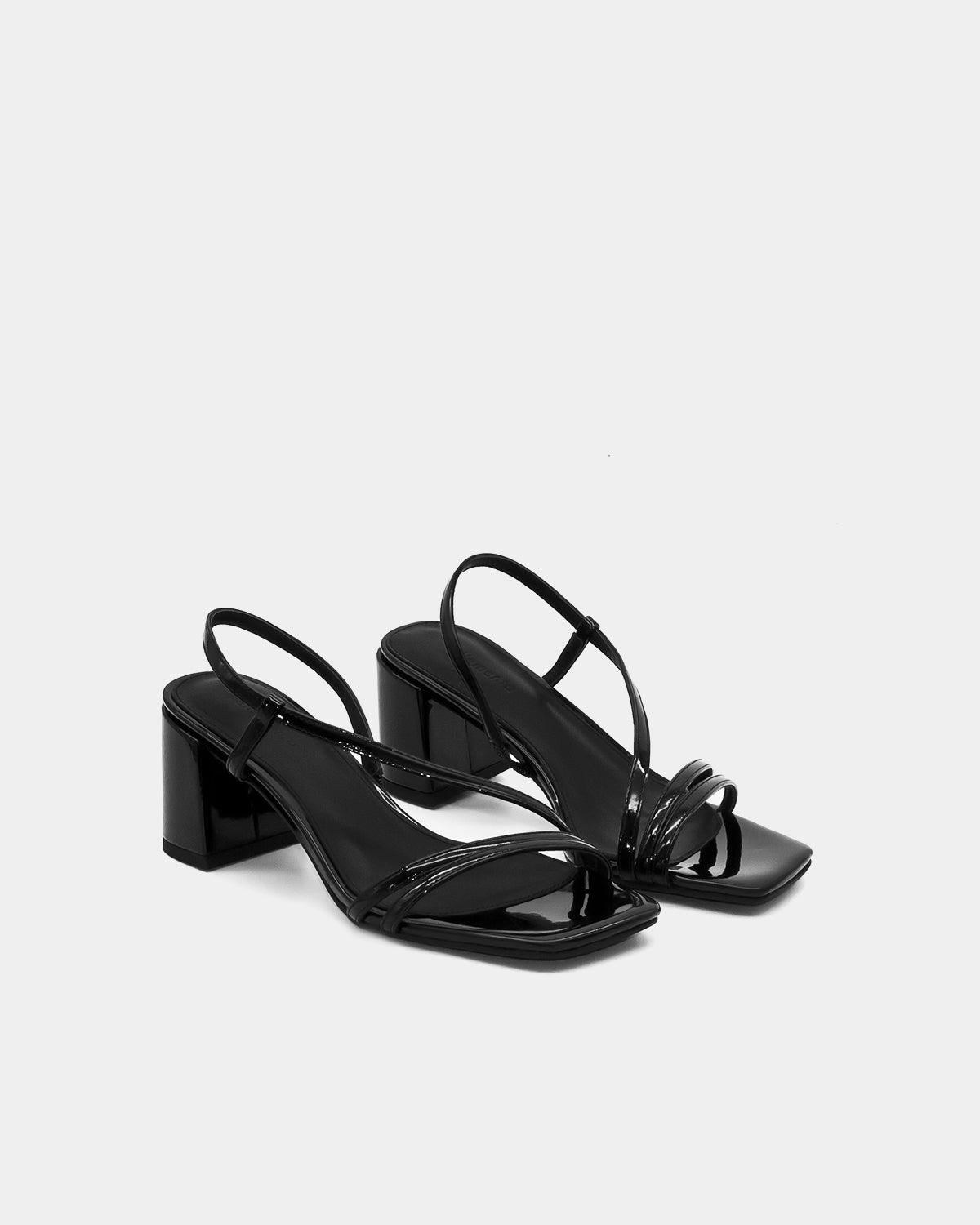 Black Patent Leather Strap Sandals with Block Heel - Women's Comfortable Dress Shoes for Weddings, Parties & Office Wear