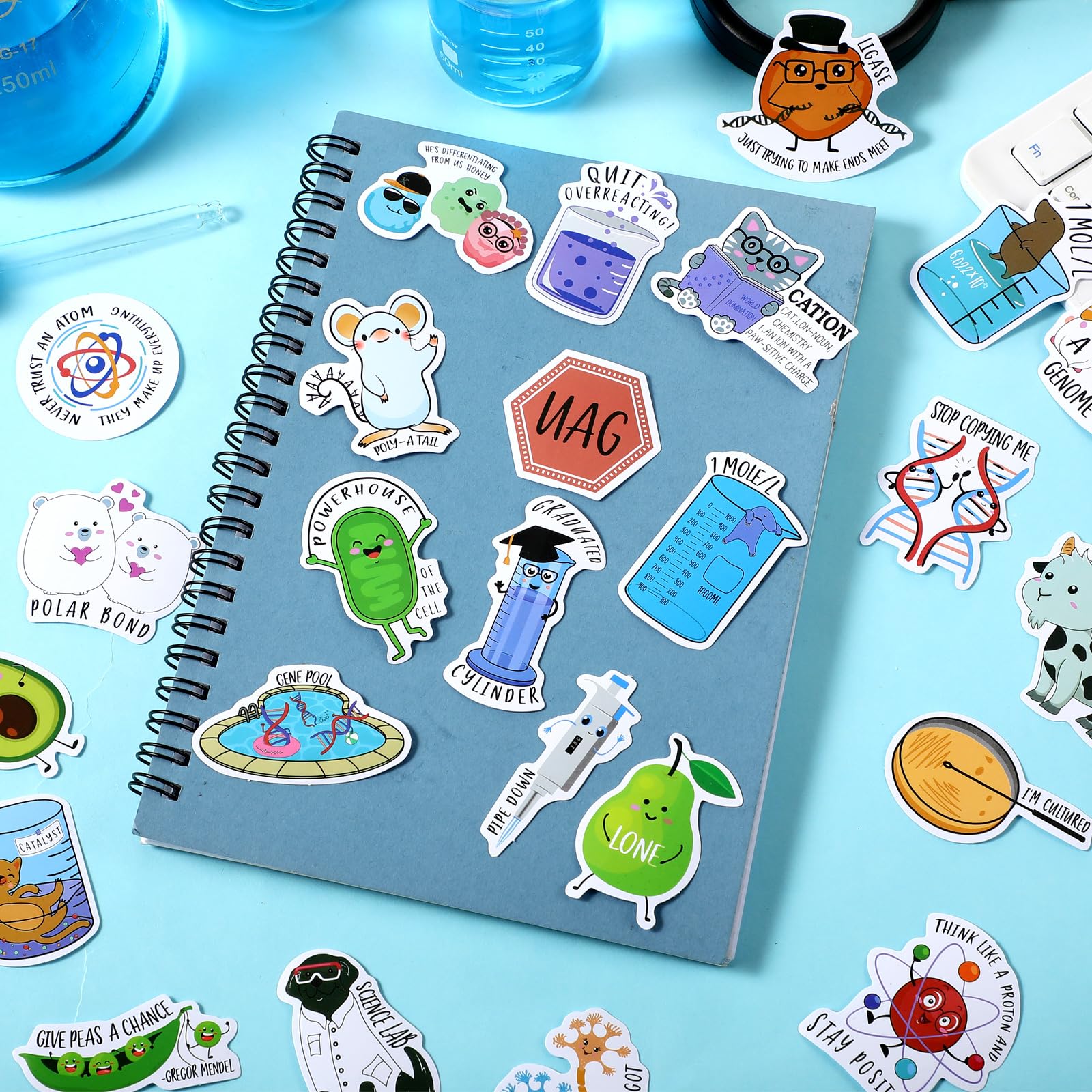 500 Pcs Funny Science Stickers - Chemistry & Biology Decals for Water Bottles, Laptops, Phones, Notebooks & Luggage - 25 Unique Designs for Kids & Adults - Perfect for School, Lab, Office & Travel Decor