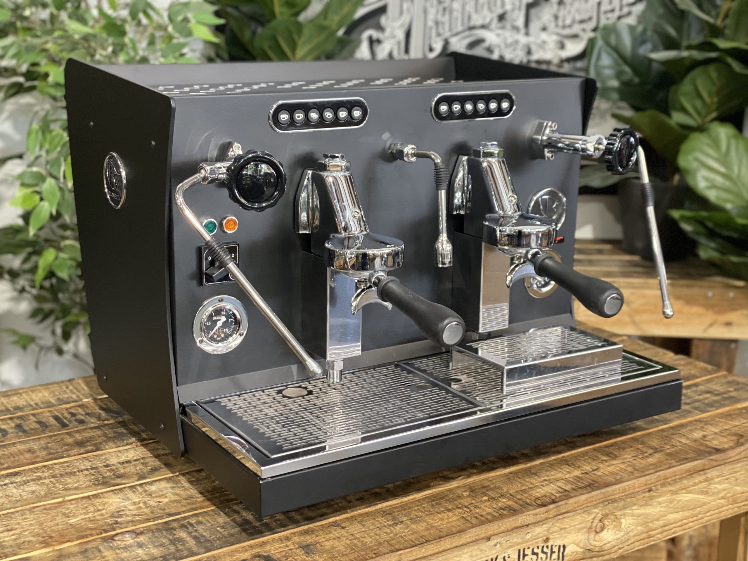 Brugnetti Giulia Manufactum 2 Group Commercial Espresso Machine - Professional Black Coffee Maker for Cafes, Restaurants & Offices
