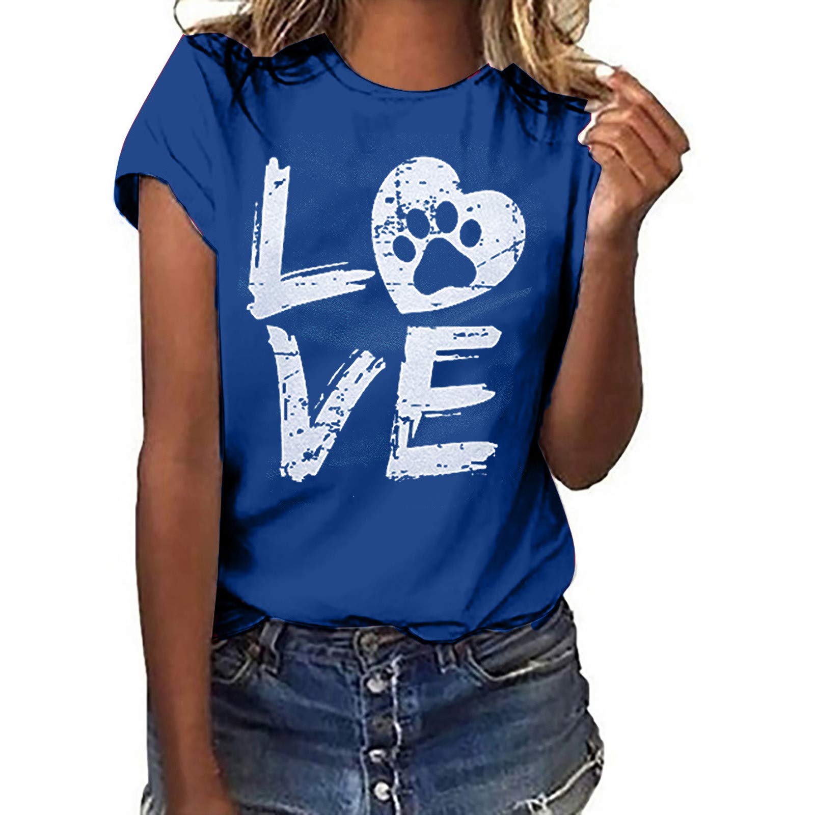 HRAPDA Women's Summer Casual Tops - Trendy Short Sleeve O-Neck Tunic T-Shirts with Fashion Love Print | Cute Blouse for Going Out, Dating & Vacation