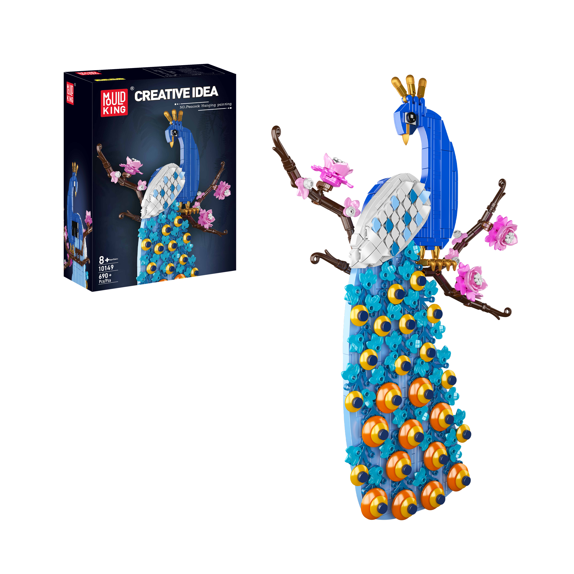 Mould King 10149 Peacock Wall Art Building Set - 690 Piece Creative Construction Kit for Home Decor & DIY Projects | Perfect for Living Room, Bedroom, or Office Decoration