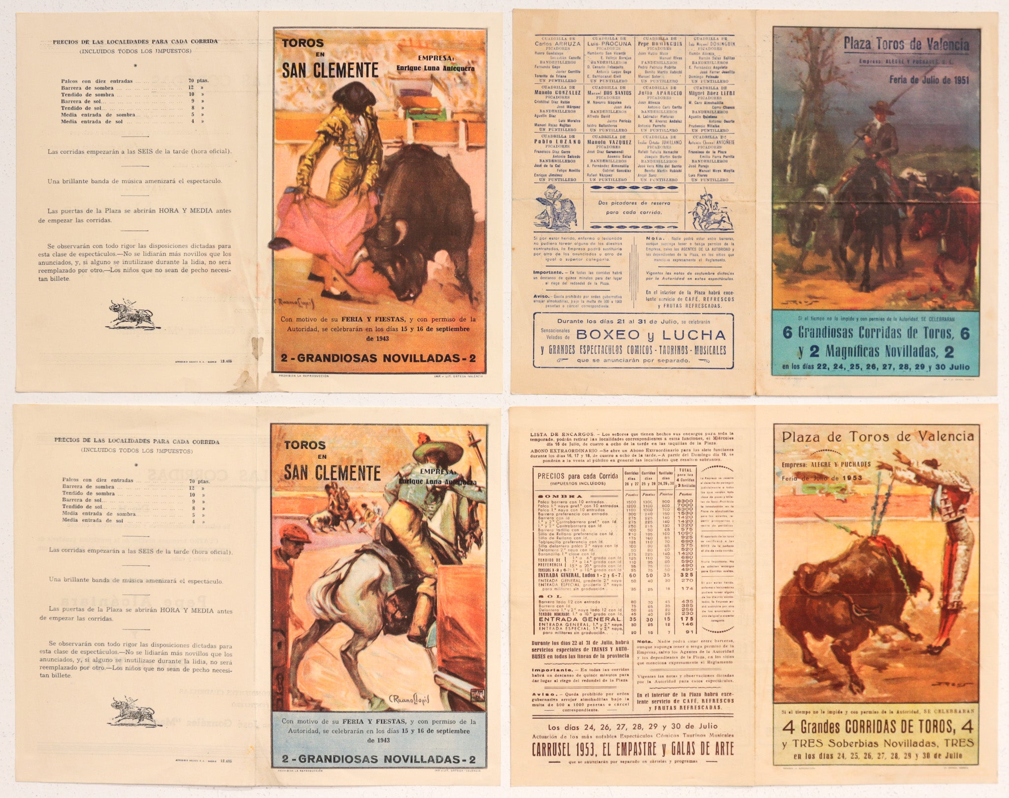 Vintage 1930s Spanish Bullfighting Poster Set of 4 - Plaza de Toro Valencia Wall Art Decor for Home, Office & Man Cave - Classic Bullfight Arena Posters for Collectors & Spanish Culture Enthusiasts