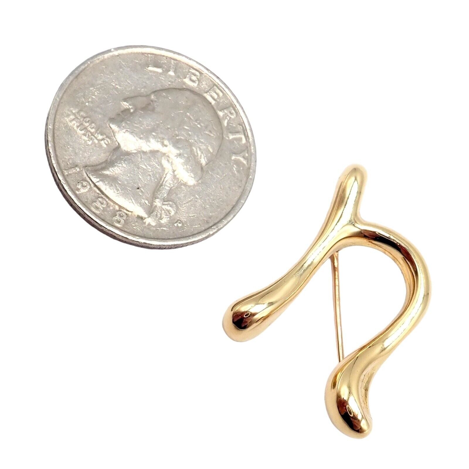 Authentic Tiffany & Co Peretti 18k Yellow Gold Initial N Pin Brooch 1983 - Vintage Luxury Jewelry for Women, Perfect for Weddings, Anniversaries & Special Occasions