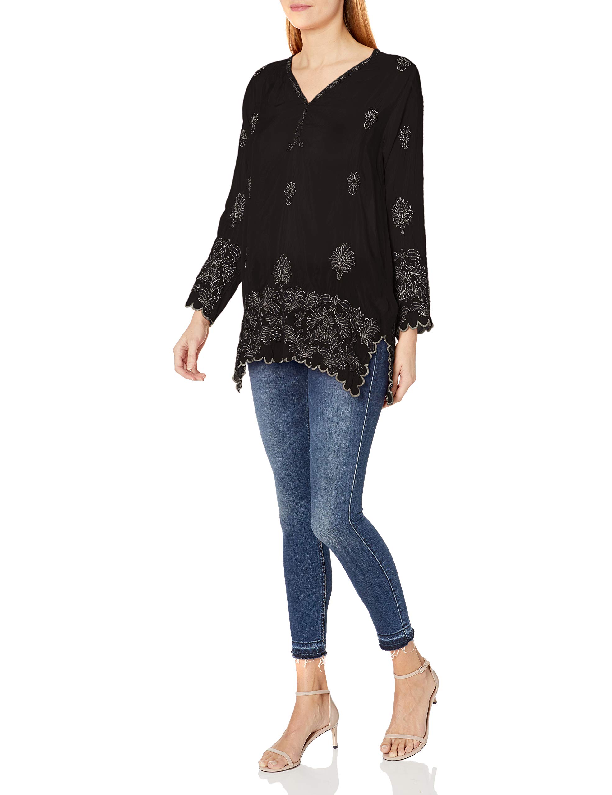 Johnny Was Women's Embroidered Long Sleeve Tunic - Boho Chic Floral Design for Casual Wear, Layering & Special Occasions