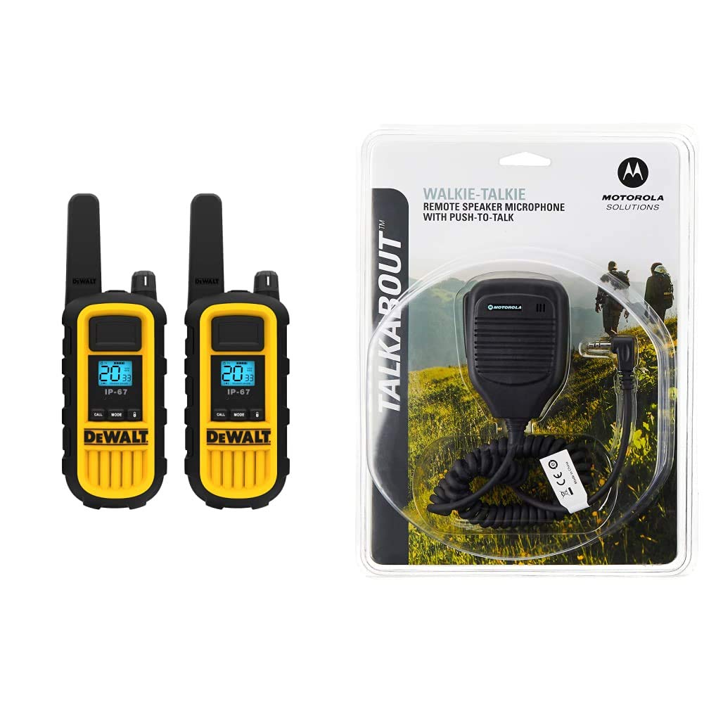 DEWALT DXFRS800 Heavy Duty Walkie Talkies (2 Pack) with Motorola 53724 Remote Speaker Microphone - Long Range Two-Way Radios for Construction, Warehouse & Outdoor Adventures