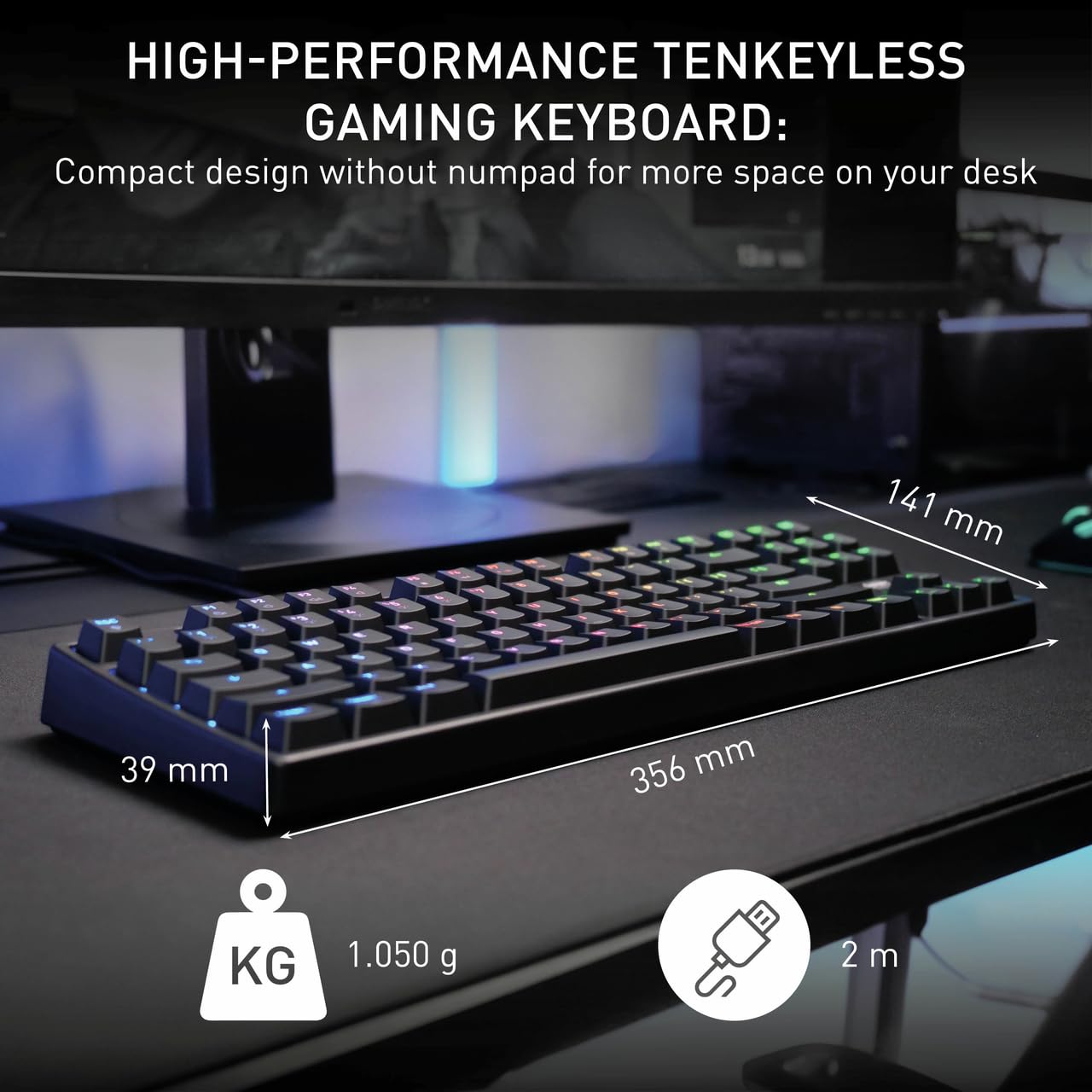 K4V2 TKL Mechanical Gaming Keyboard - RGB, MX2A Red Switches for Fast Typing & Gaming