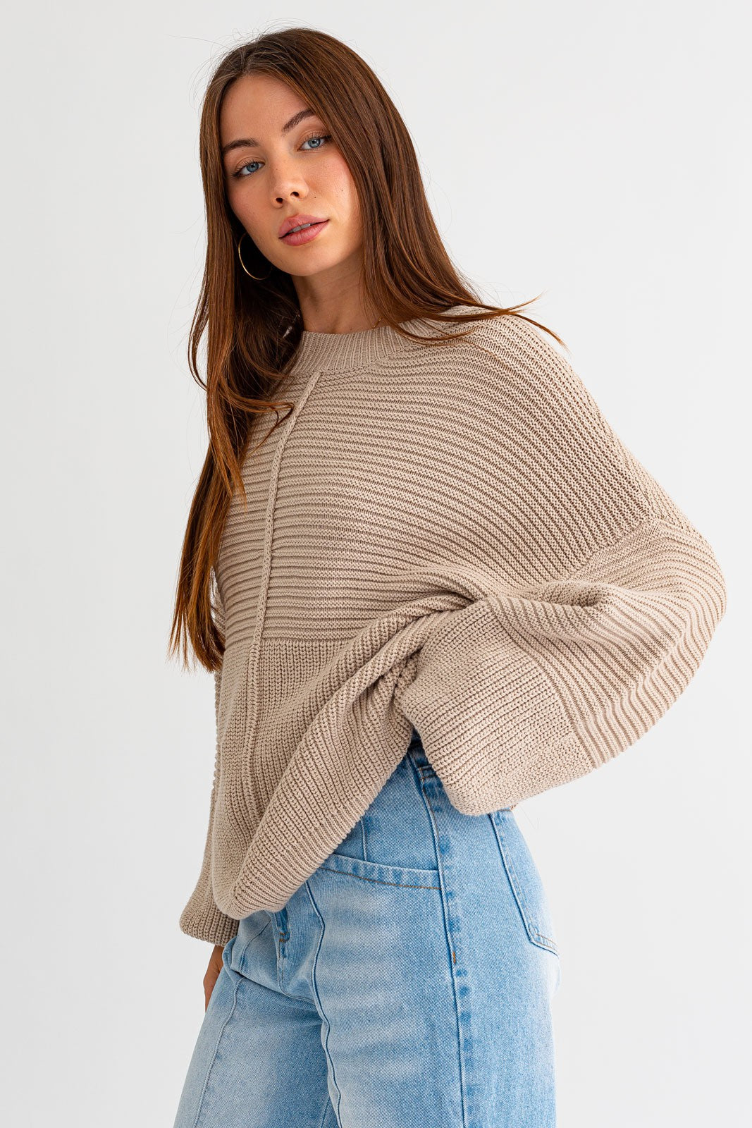 Beige Ribbed Sweater for Women - Soft Knit Pullover Winter Sweater | Cozy Casual Wear for Fall & Winter | Perfect for Office, Dates & Holiday Outfits