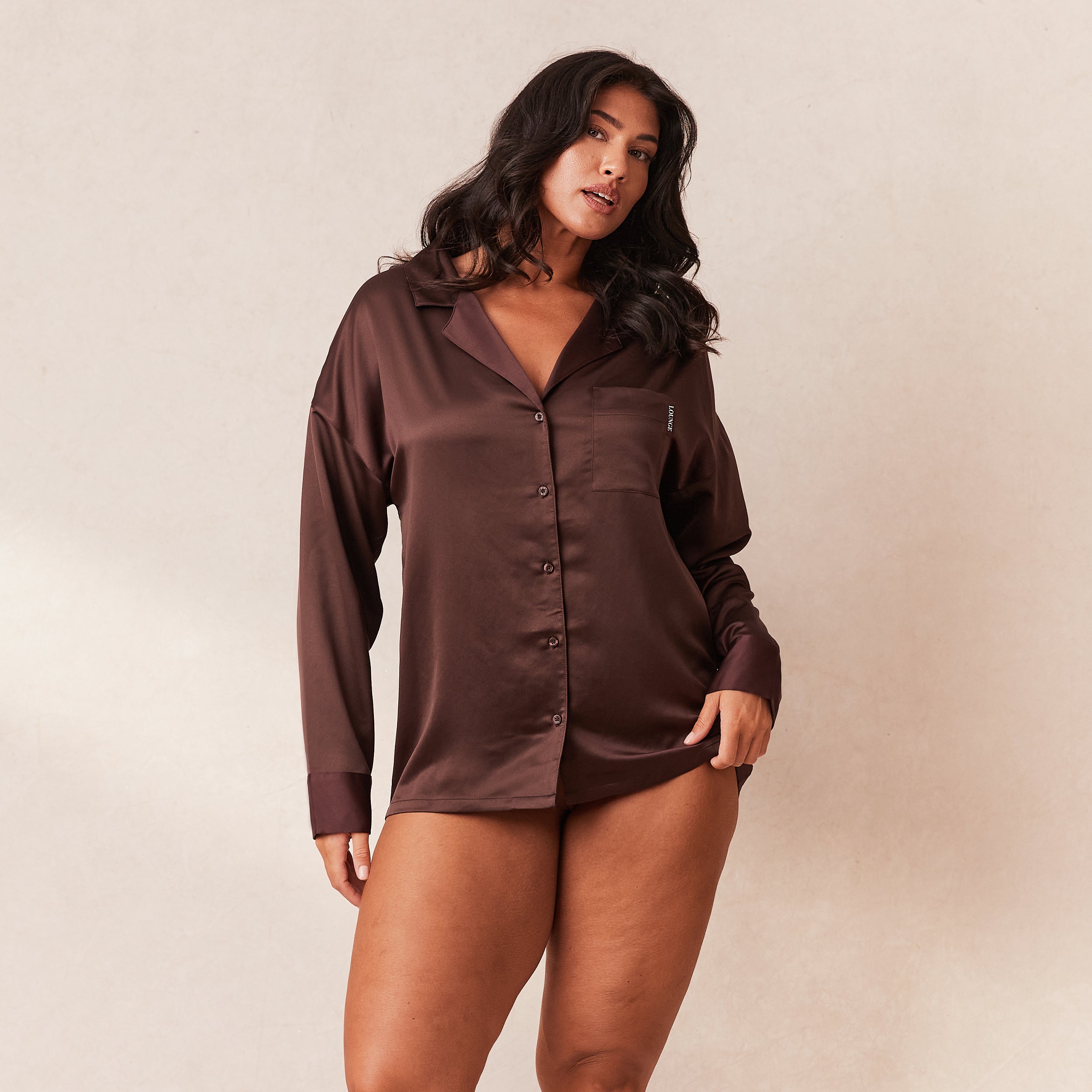 Classic Satin Pajama Shirt for Women - Soft & Comfortable Chocolate Brown Sleepwear - Perfect for Lounging, Sleepovers & Relaxing at Home