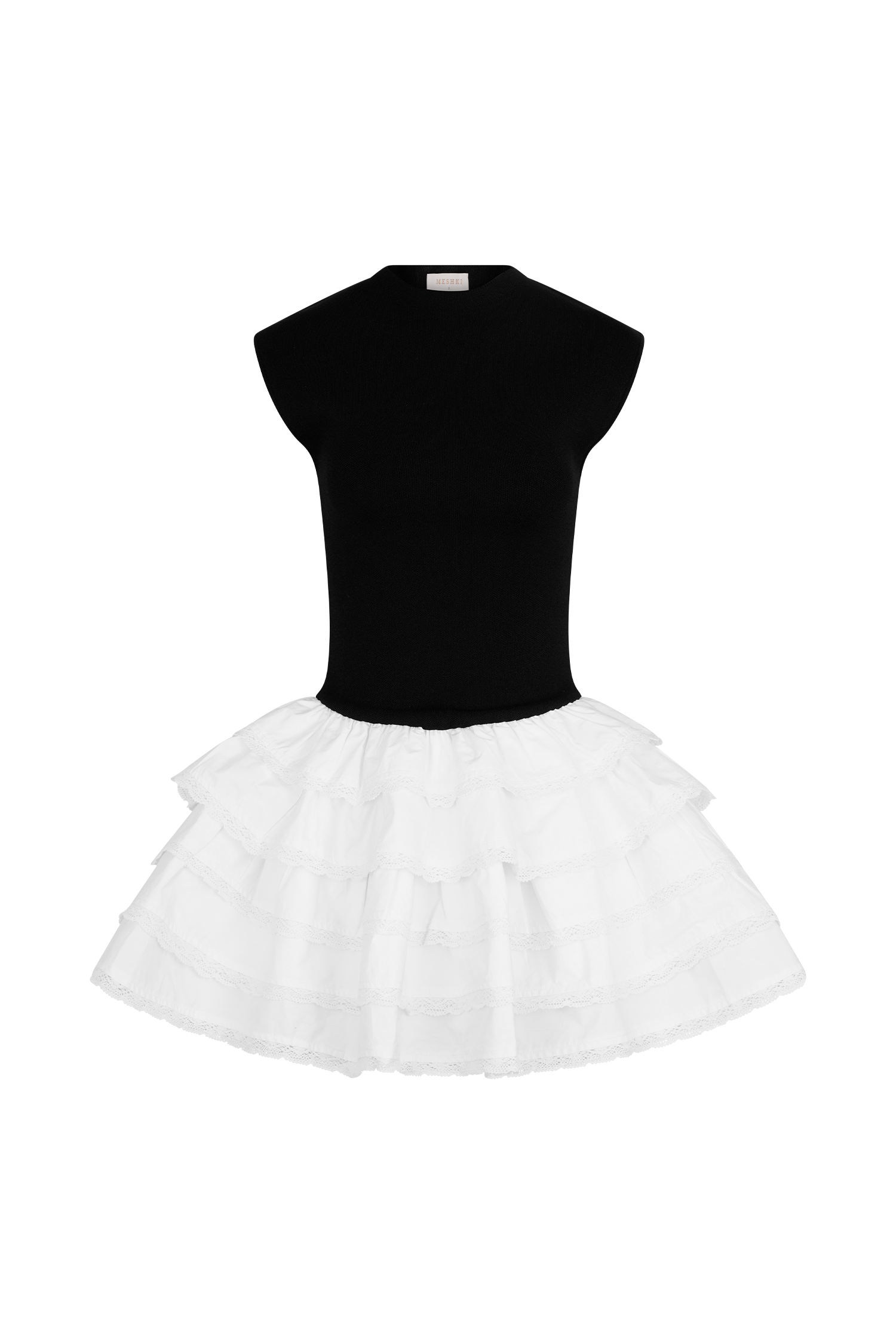 Maeve Black and White Contrast Ruffle Knit Mini Dress - Perfect for Date Night, Parties & Casual Outings