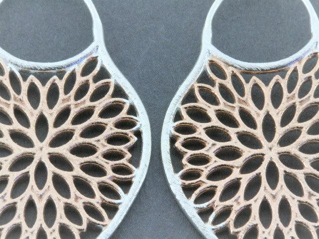 Rose Gold on Silver Mosaic Shield Earrings - Elegant Boho Jewelry for Women, Perfect for Parties, Weddings & Everyday Wear