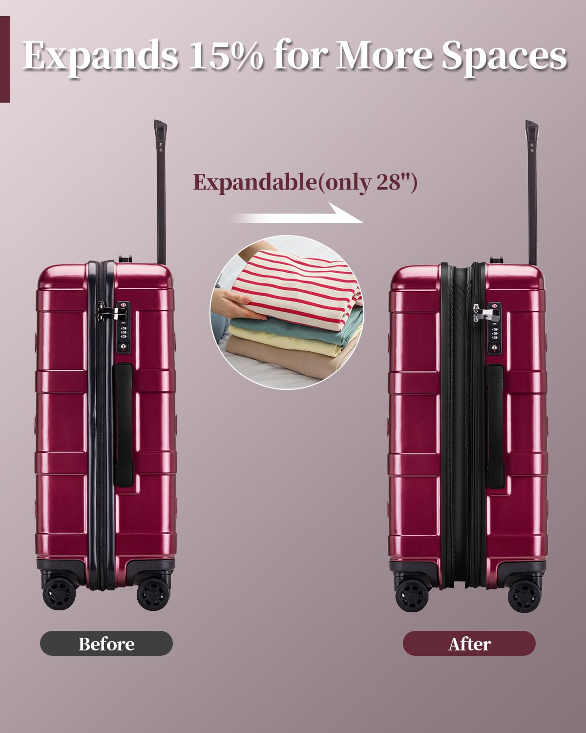 Durable Hardside Carry-On Luggage with 360° Spinner Wheels, TSA Lock & Scratch-Resistant Surface - Expandable 28