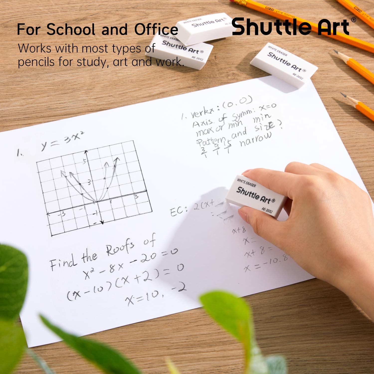 Shuttle Art White Erasers - 120 Pack Bulk Pencil Erasers, Smudge-Free & Residue-Free for School, Office & Art - Perfect for Students, Teachers & Professionals - Great for Homework, Sketching & Note-Taking