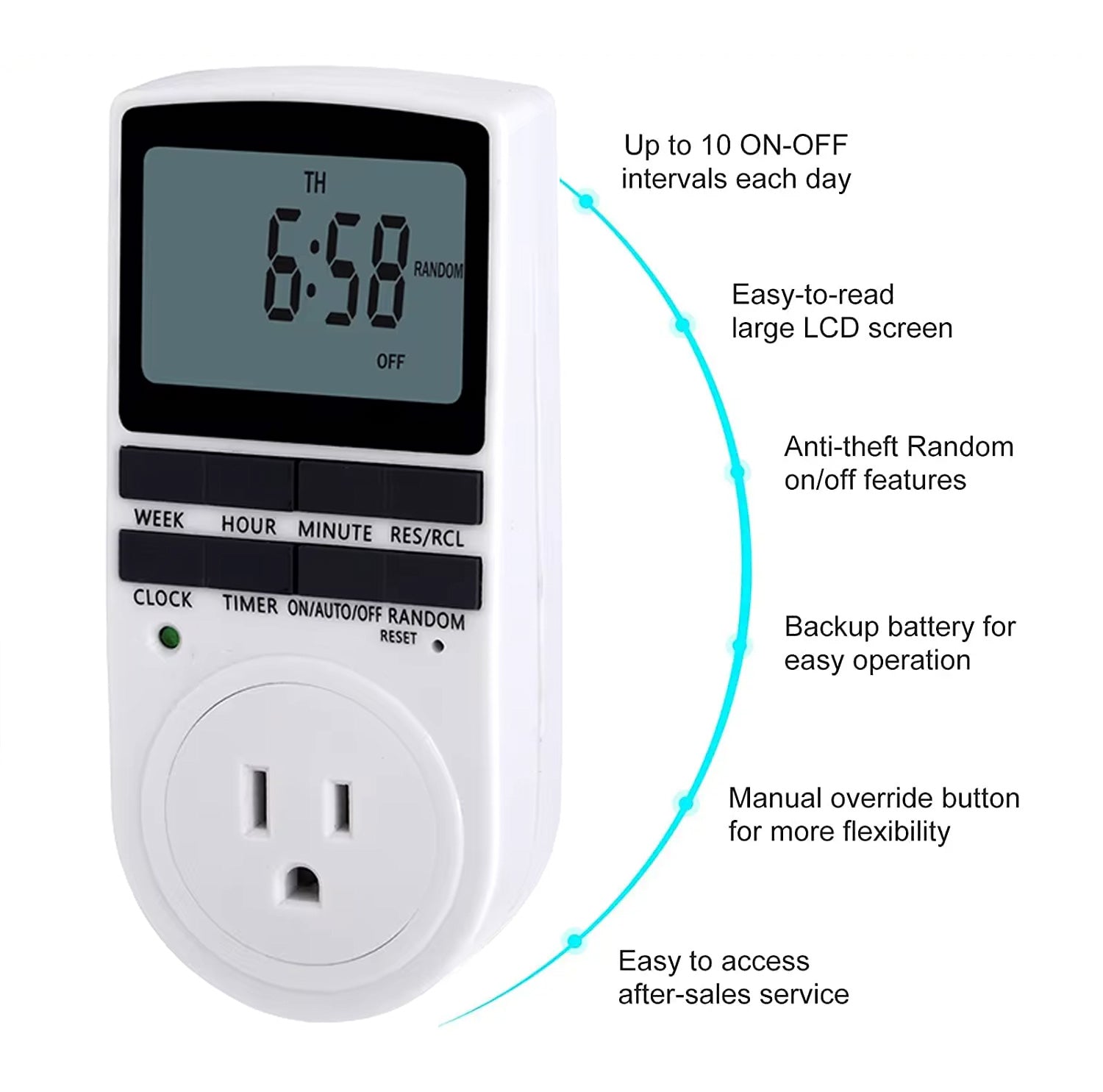 Smart Programmable Digital Plug-In Timer with LCD Display - Indoor Use for Lights, Appliances & Holiday Decorations