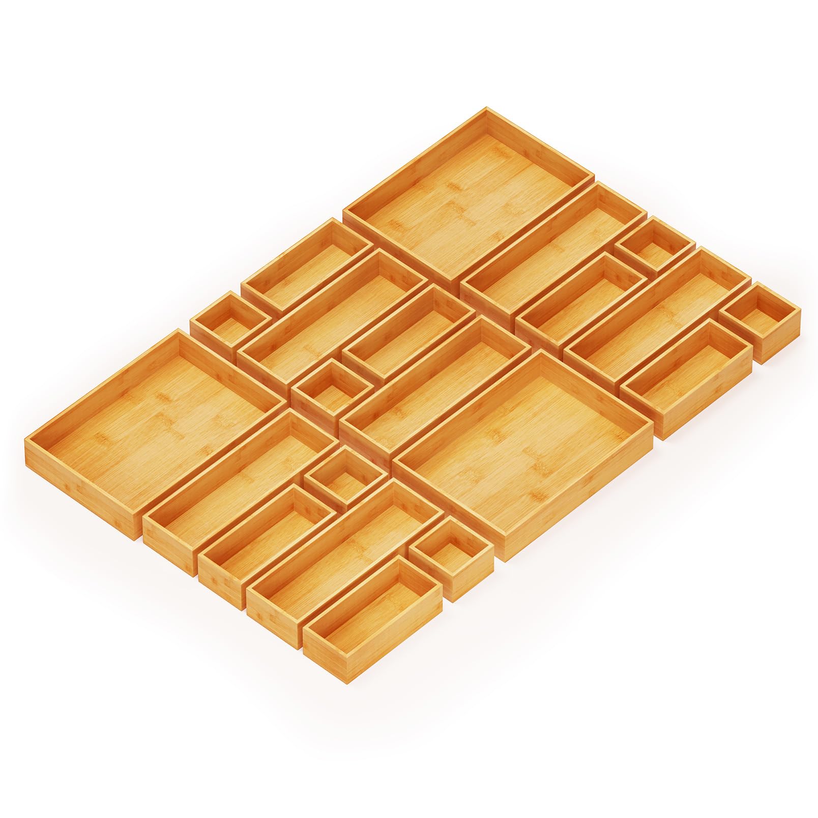 SpaceAid 21-Piece Bamboo Drawer Organizer Set - Wooden Storage Trays & Dividers for Kitchen, Bathroom, Office & Makeup Organization - Natural Bamboo Drawer Organizers (21 Pack) - Perfect for Decluttering Drawers, Organizing Utensils & Storing Small Items
