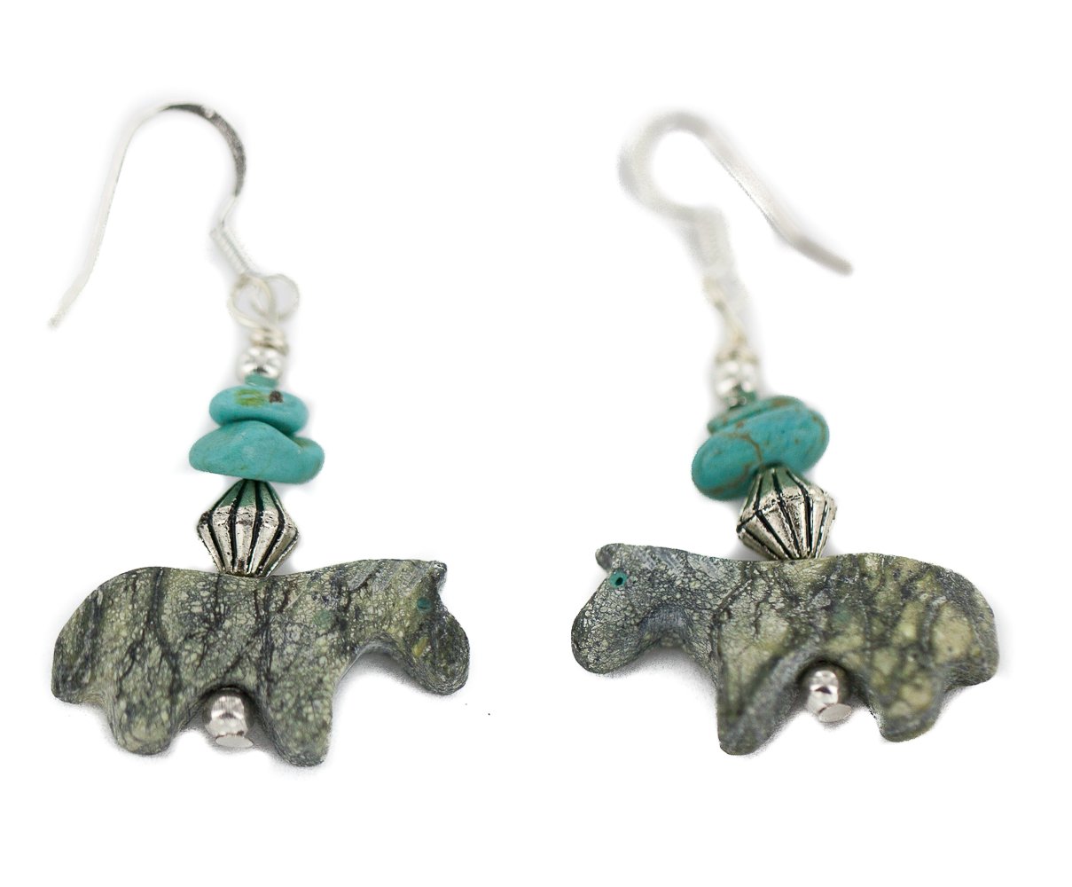 Authentic Navajo Sterling Silver Turquoise Dangle Earrings - Handmade by Loma Siiva - Elegant Green Stone Jewelry for Women - Perfect for Boho, Western & Native American Fashion