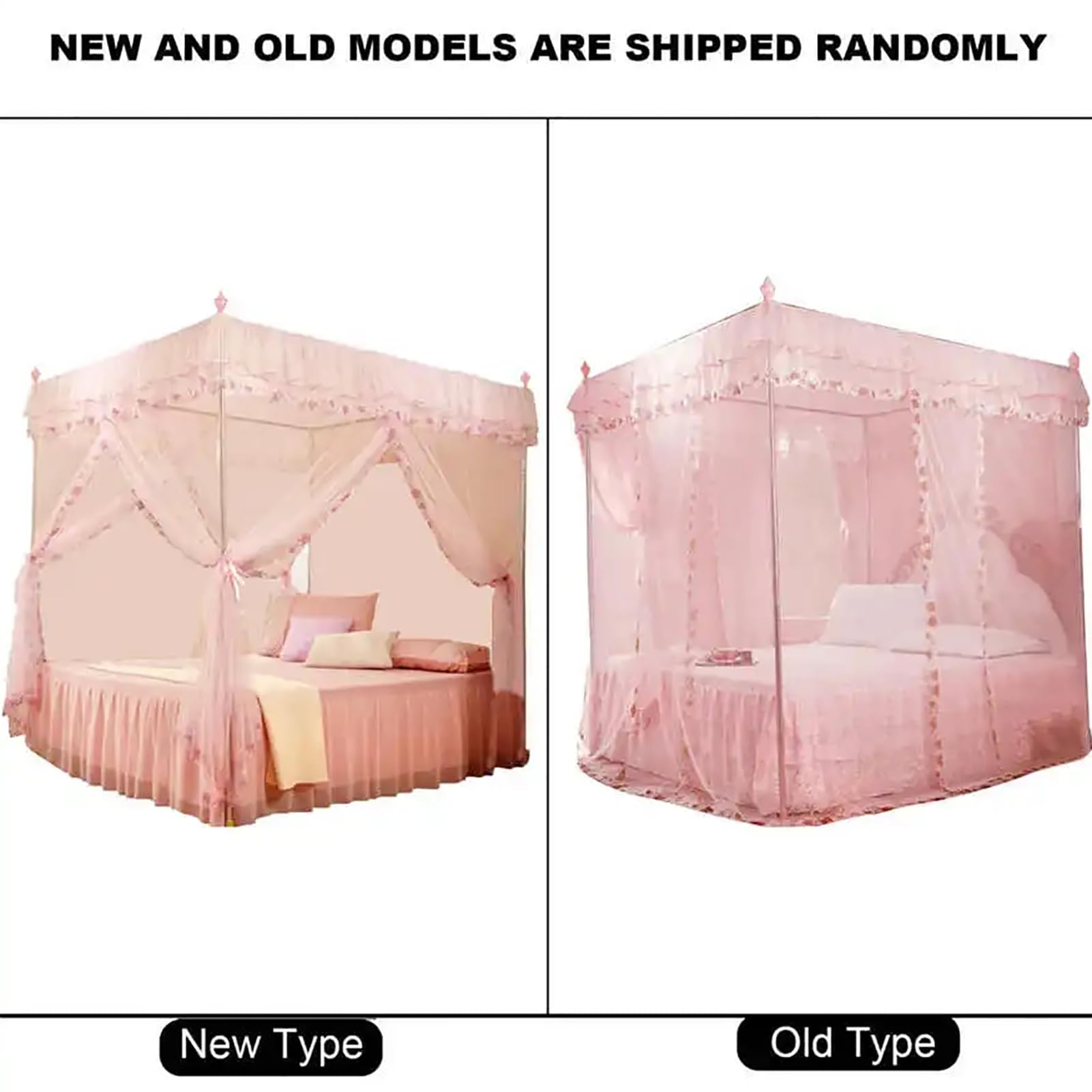 Luxury Mosquito Canopy Net for Bed - 4 Corner Post Bed Canopy with 3 Side Openings, Pink 1.8M x 2.2M - Perfect for Bedroom, Nursery & Outdoor Camping Protection
