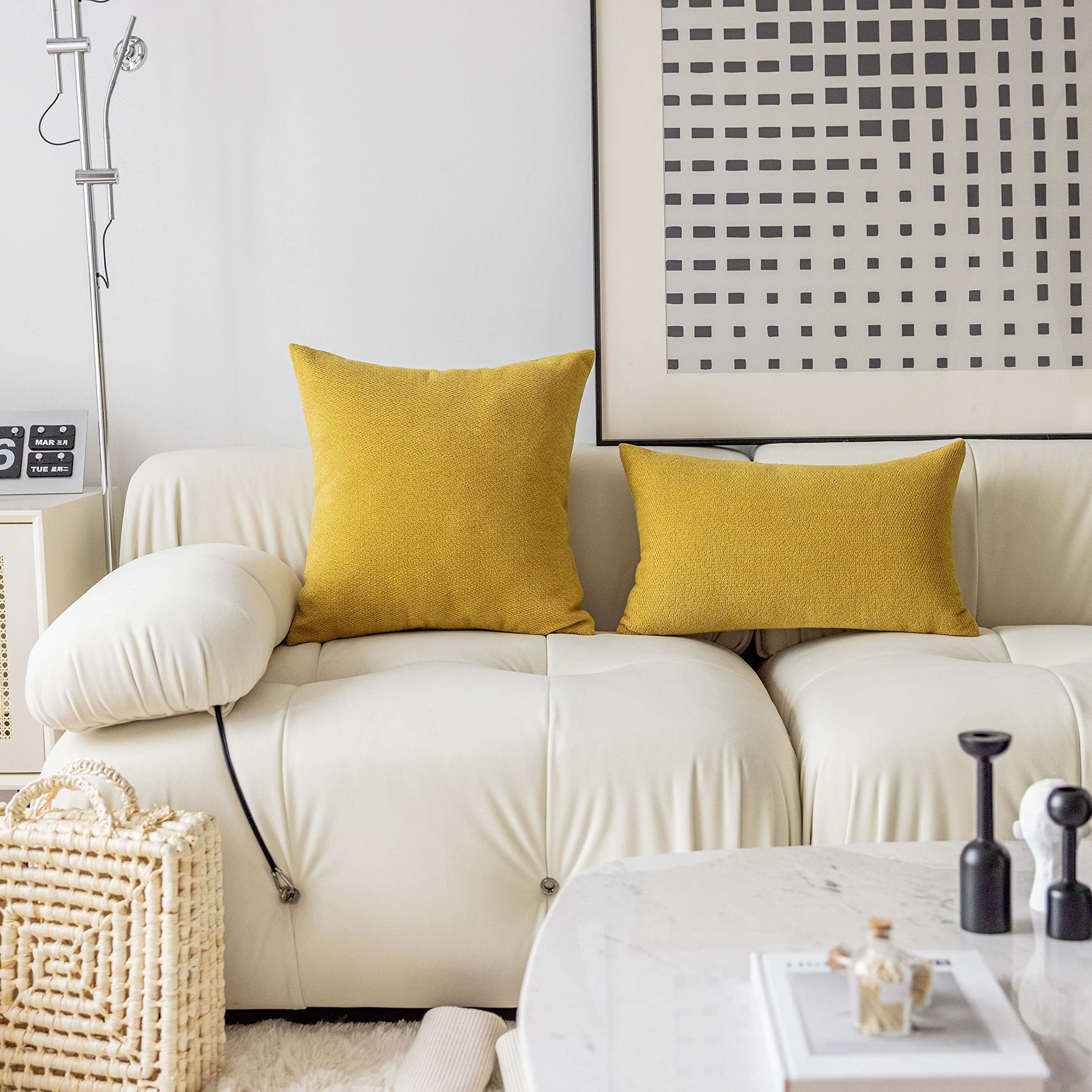 Premium Chenille Euro Pillow Covers 24x24 Inch (60 cm) - Soft Textured Decorative Pillow Shams for Living Room, Bedroom, Office & Patio - Set of 2 Yellow Cushion Covers - Easter & Home Decor Accent