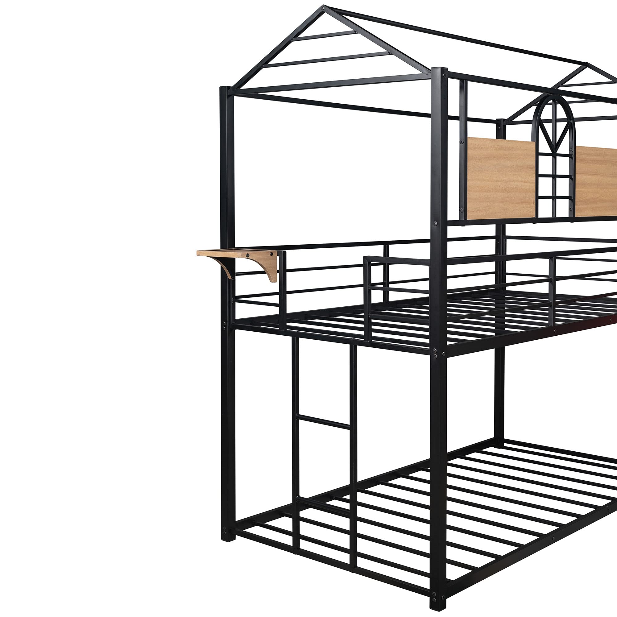 Twin Over Twin Metal Bunk Bed with Slide, Ladder & Side Shelf - Kids Club House Loft Bed in Black & Red - No Box Spring Needed - Perfect for Kids' Bedrooms, Playrooms & Sleepovers