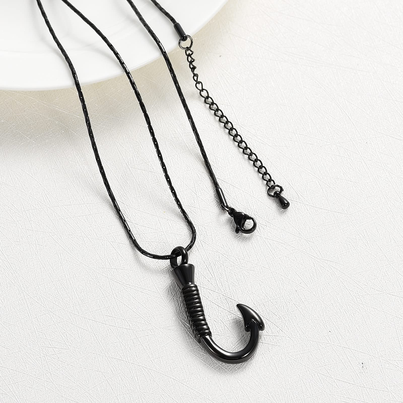 3 Pack Fish Hook Urn Necklace - Stainless Steel Memorial Pendant for Ashes - Cremation Jewelry for Women & Men - Perfect for Outdoor Memorials