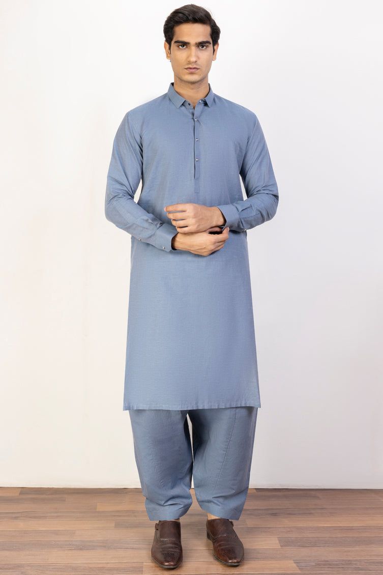 Blended Grey Kameez Shalwar by J. Junaid Jamshed - Traditional Pakistani Outfit for Men - Perfect for Eid, Weddings & Special Occasions
