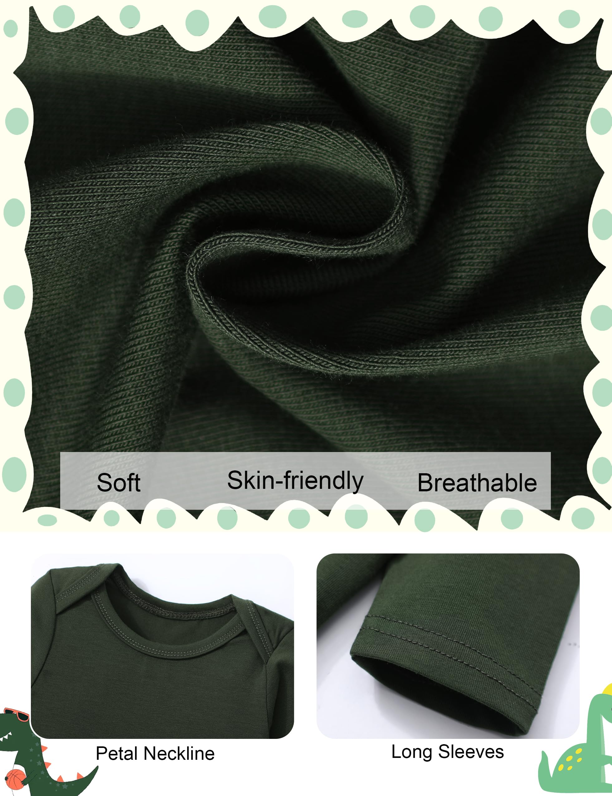 3-Piece Baby Boy Outfits Set - Dinosaur Romper with Long Sleeves & Hat | Cute Newborn Clothes for Boys | Perfect for Playtime, Photo Shoots & Daily Wear