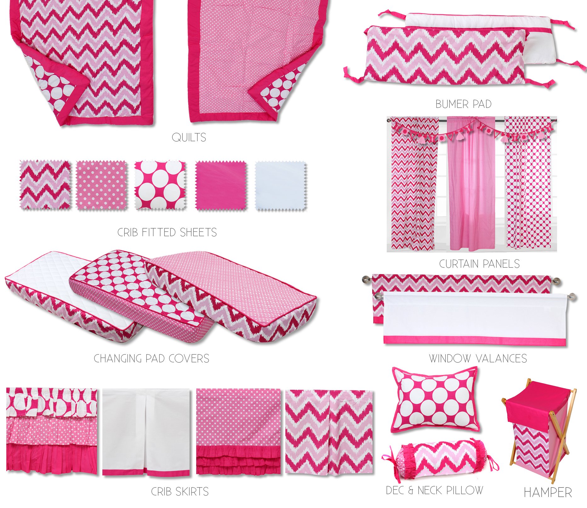 Bacati Mix N Match Ikat Zigzag Chevron Nursery Storage Basket - Pink Changing Table Organizer for Baby Diapers, Wipes & Essentials | Perfect for Nursery Decor & Baby Shower Gifts