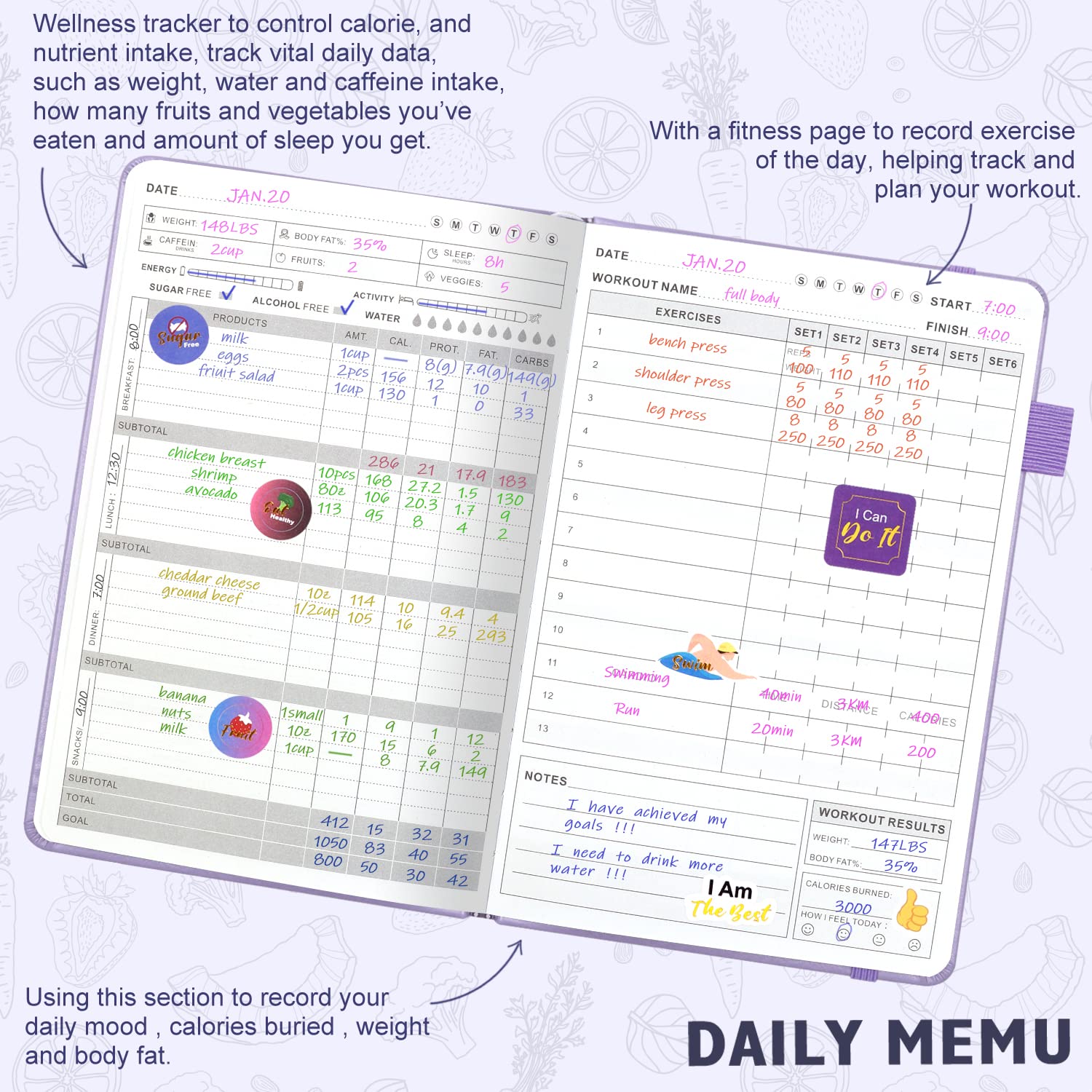 Premium Food & Fitness Journal Hardcover – Wellness Planner & Workout Tracker for Women & Men | Track Meals, Exercise, Calories & Weight Loss | Diet & Training Log for Home & Gym Use | Perfect for Weight Management & Healthy Lifestyle