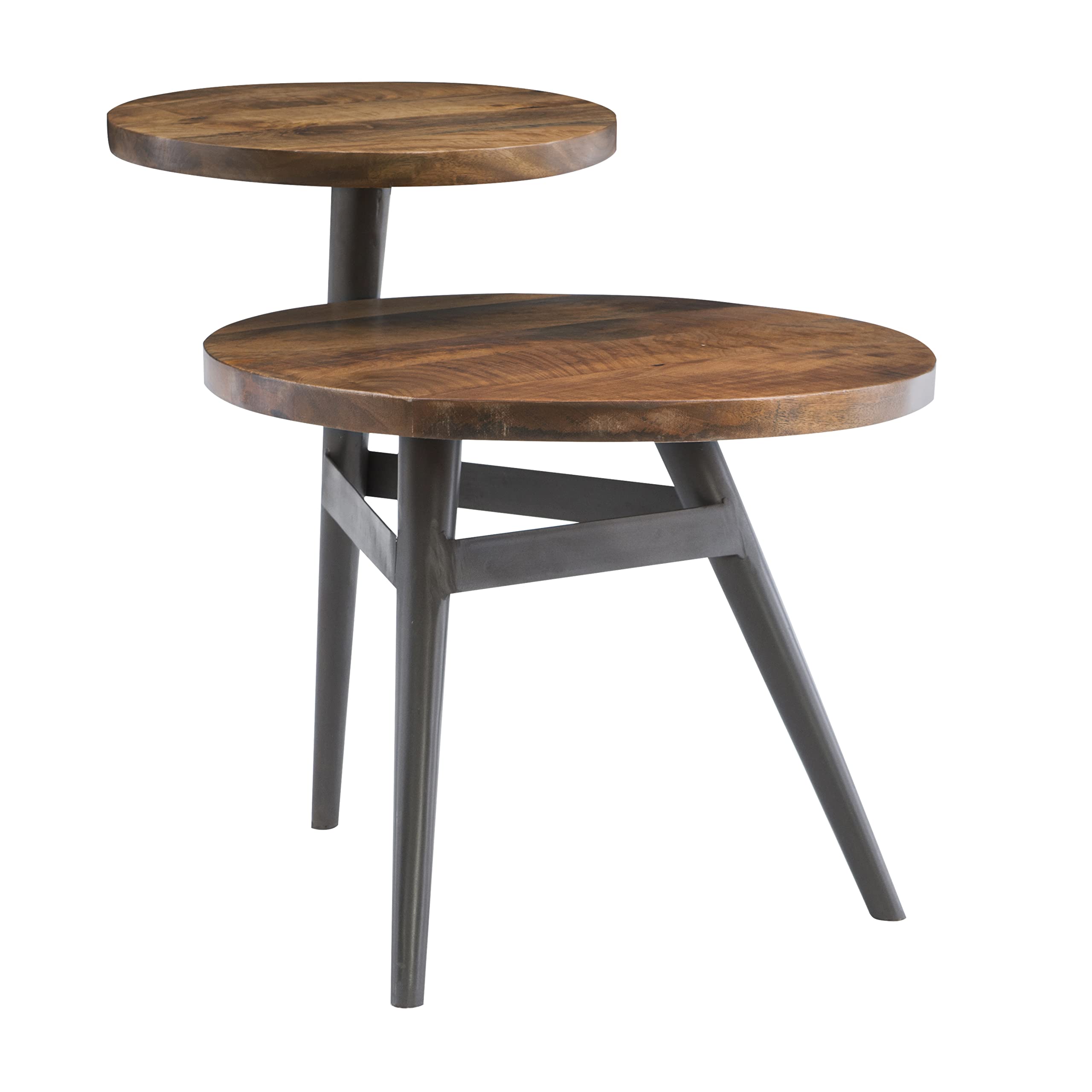 Powell Natural Wood & Gun Metal Grey Stand Bruno - Two Tiered Plant Side Table in Brown and Black - Perfect for Living Room, Bedroom, or Balcony Decor