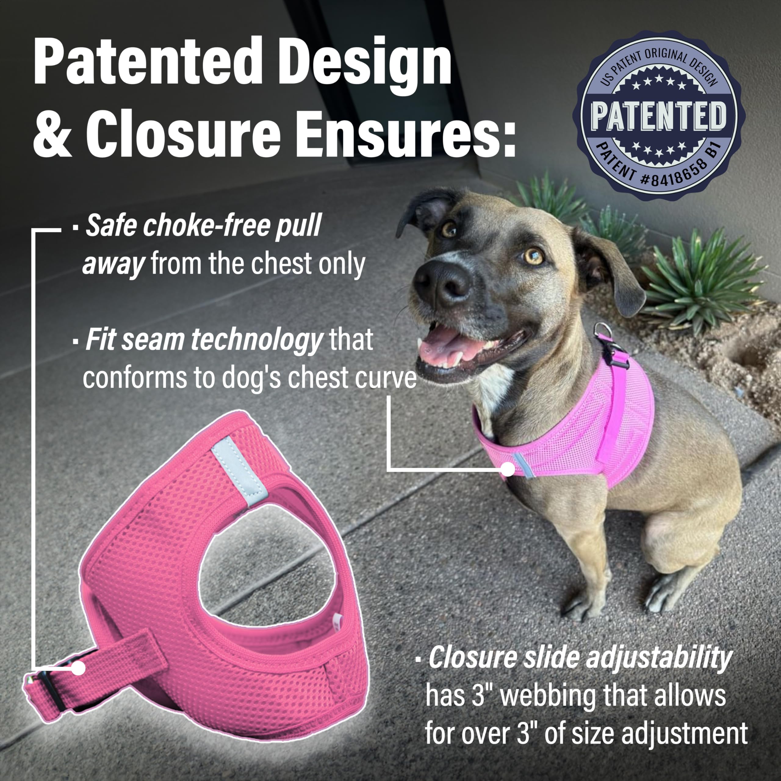 Doggie Design No-Choke Dog Harness - Breathable Mesh Polyester Pet Vest with Easy Step-in Design for Small, Medium & Large Dogs - Candy Pink XL | Perfect for Walking, Training & Outdoor Adventures