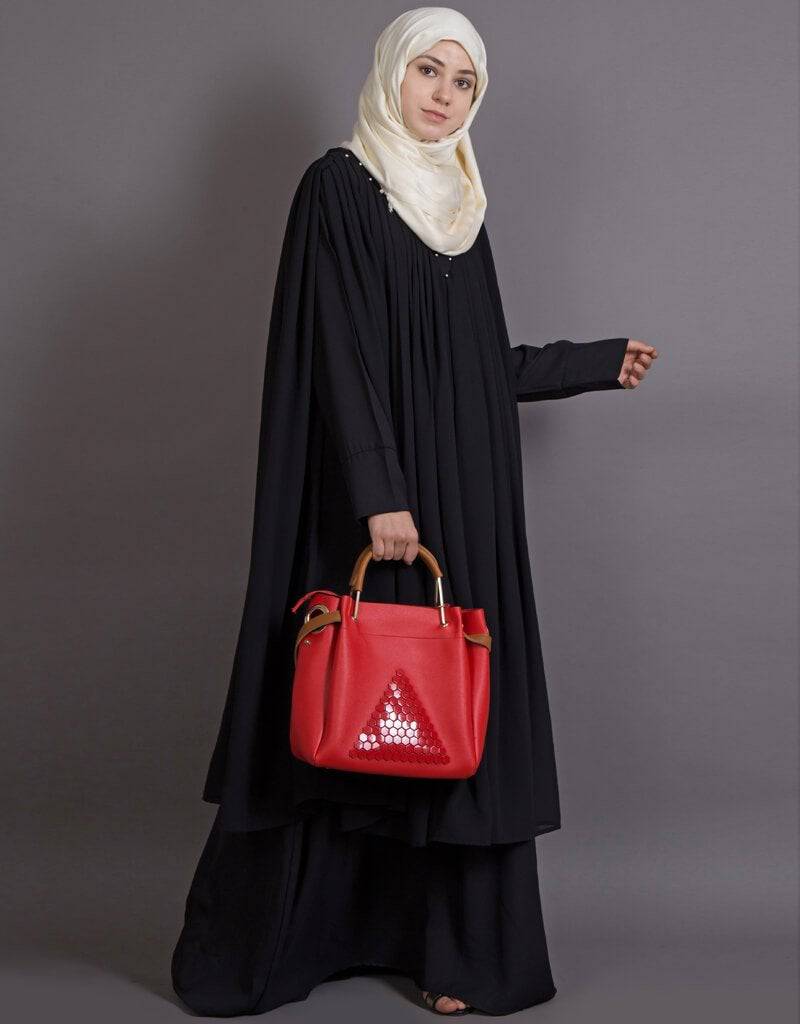 Elegant Black Arabic Embroidered Double Layer Abaya Dress for Women - Perfect for Parties, Weddings & Special Occasions