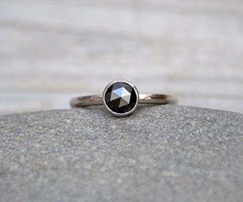 Exquisite Rose Cut Black Diamond Engagement Ring - Round Solitaire Ring for Women | Perfect for Proposals, Weddings & Anniversary Gifts