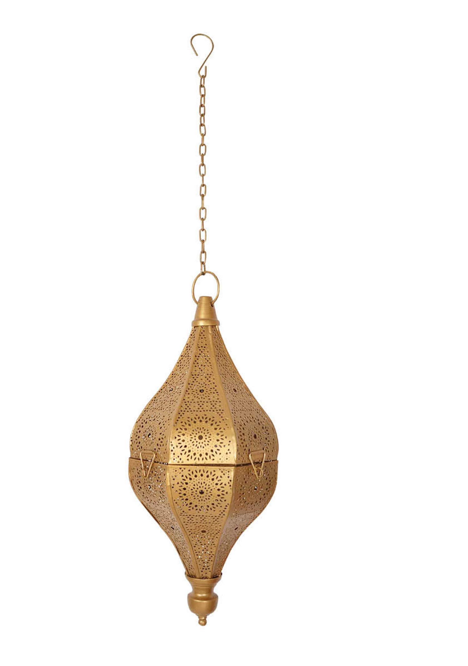Indian Moroccan Mosaic Plug-in Chandelier - Gold Hanging Ceiling Pendant Light for Dining Room, Bedroom & Living Room Decor