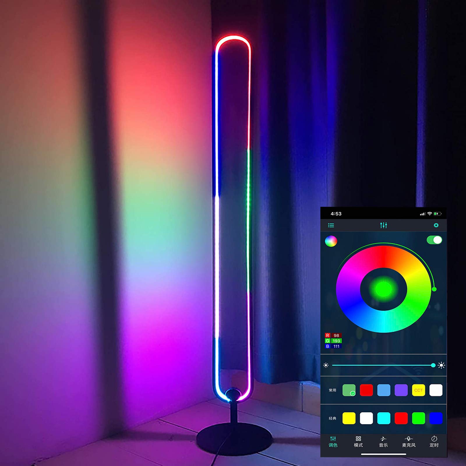 Dimmable LED Corner Floor Lamp with APP Control - Black Modern Nordic Standing Light for Living Room, Bedroom & Office - Perfect for Reading, Relaxing & Night Lighting