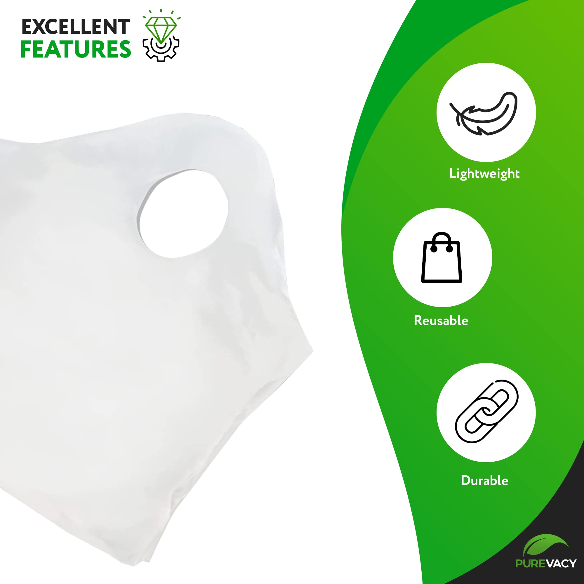 White Super Wave Top Carry Out Bags with Die-Cut Handles - Durable Plastic Merchandise Bags for Small Business Retail & Takeout - Perfect for Groceries, Boutique Shopping & Food Delivery