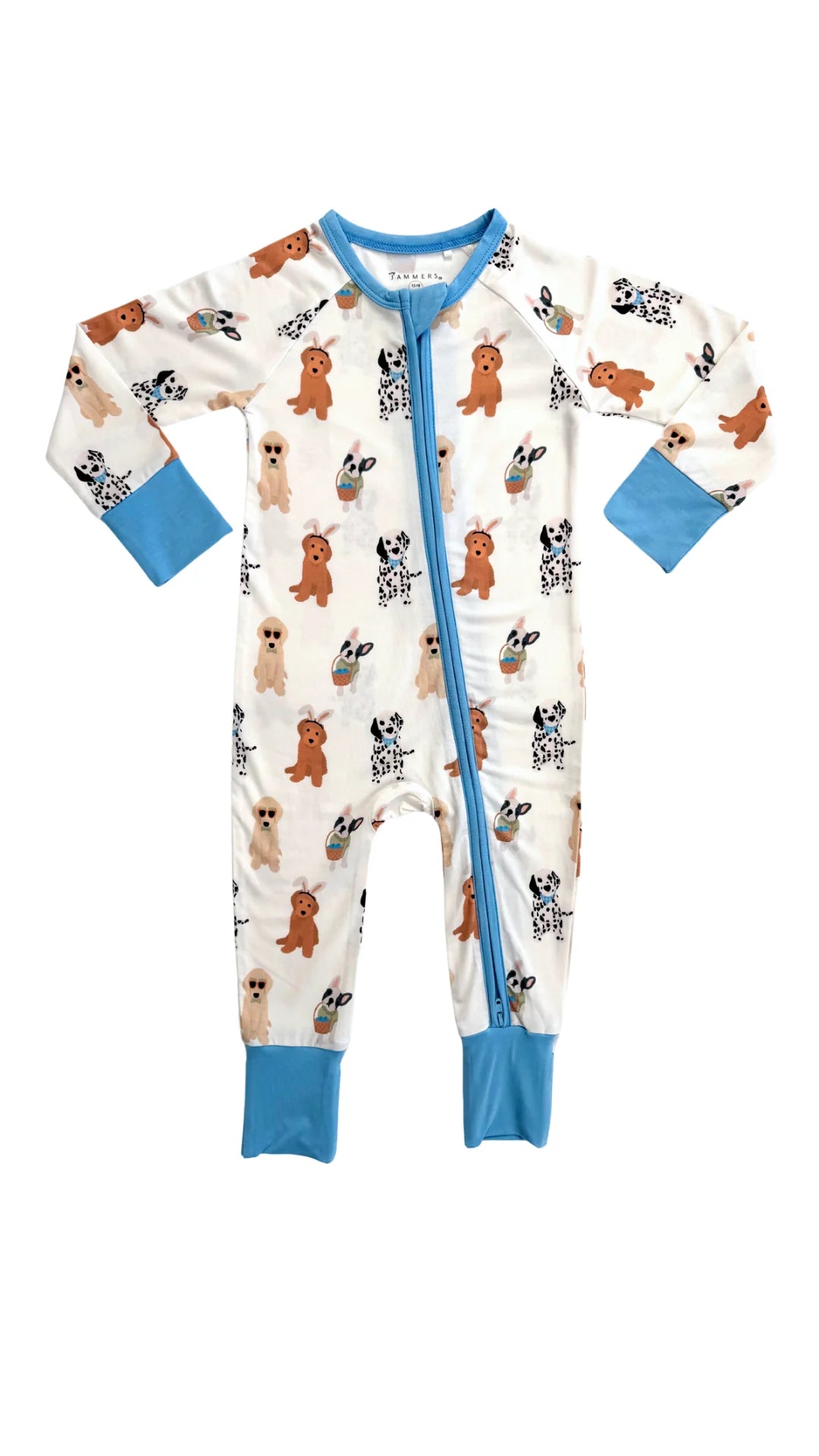 Blue Easter Pups Zippered Romper - Adorable Baby Bunny Jumpsuit for Easter Photos & Spring Celebrations