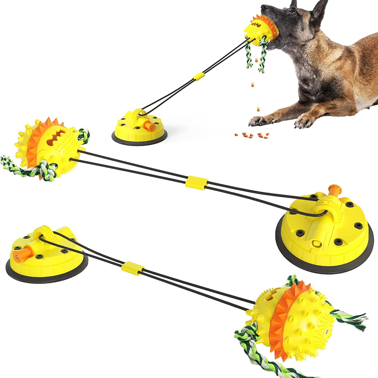 Durable Interactive Dog Chew Toy with Food Dispenser & Toothbrush - Long Lasting Molar Bite Toy for Aggressive Chewers, Small & Large Dogs - Includes Vacuum Suction Cup for Playtime, Training & Dental Care