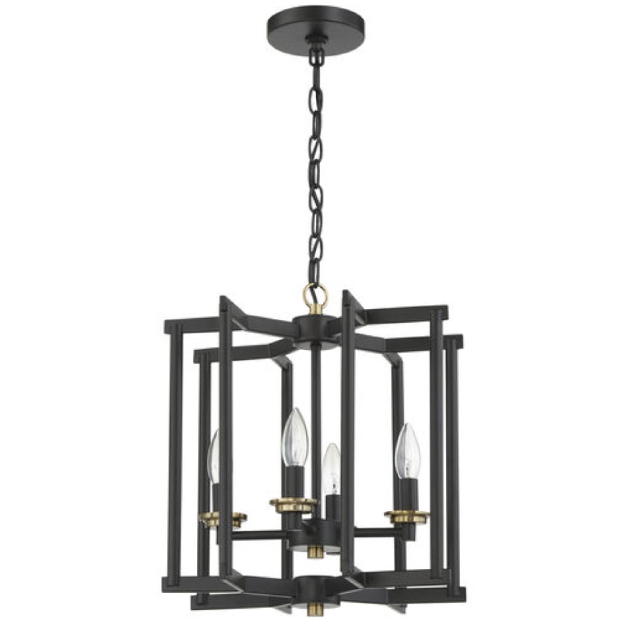 Craftmade Avante Grand 4-Light 14-Inch Flat Black and Satin Brass Cage Foyer Ceiling Light Fixture - Modern Entryway Lighting for Hallway, Living Room, and Bedroom (Model 56934 FBSB)