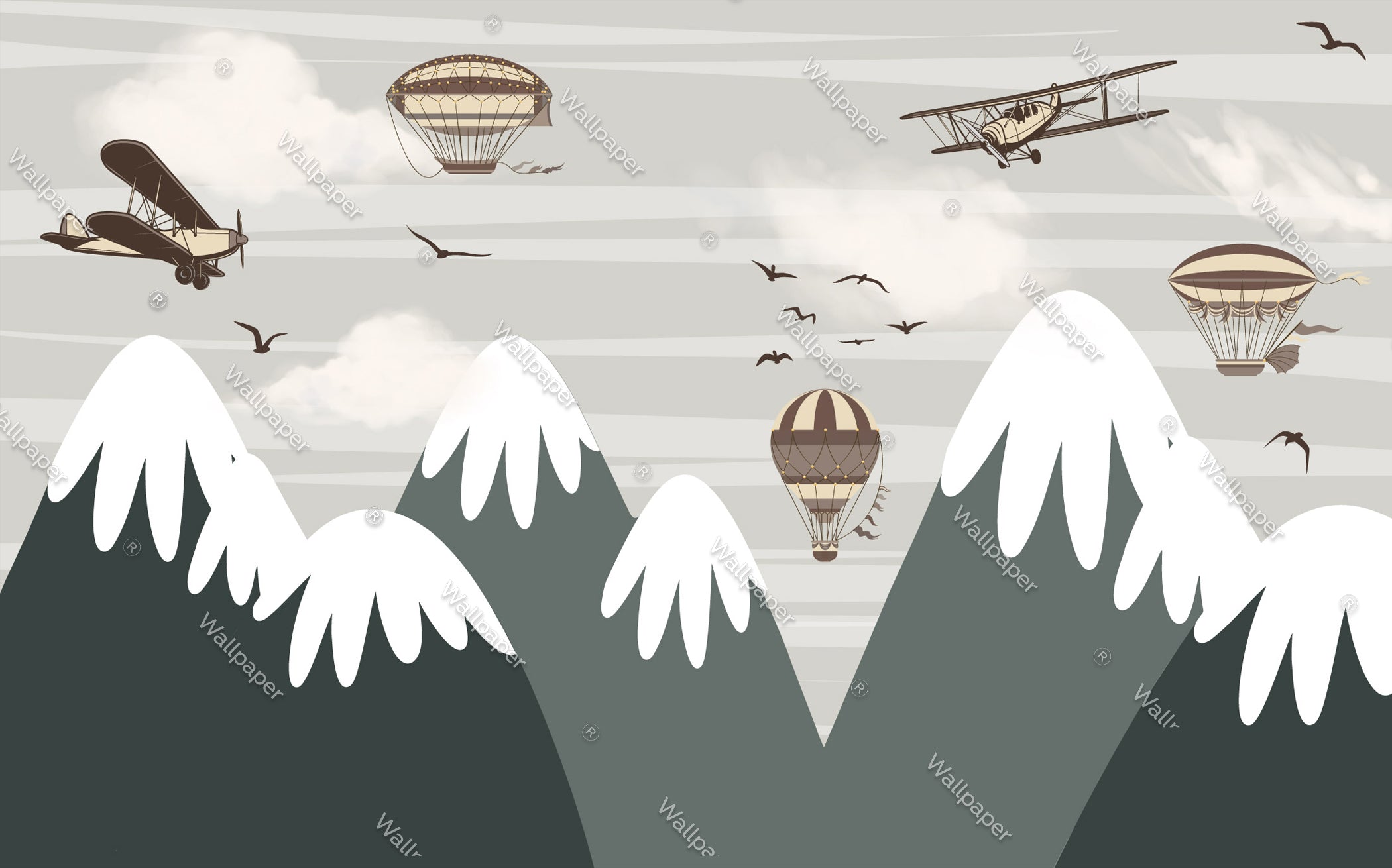 Snow Peaks Kids Room Wallpaper Mural - Transform Your Child's Bedroom or Playroom with Stunning Mountain Scenery Wall Decals