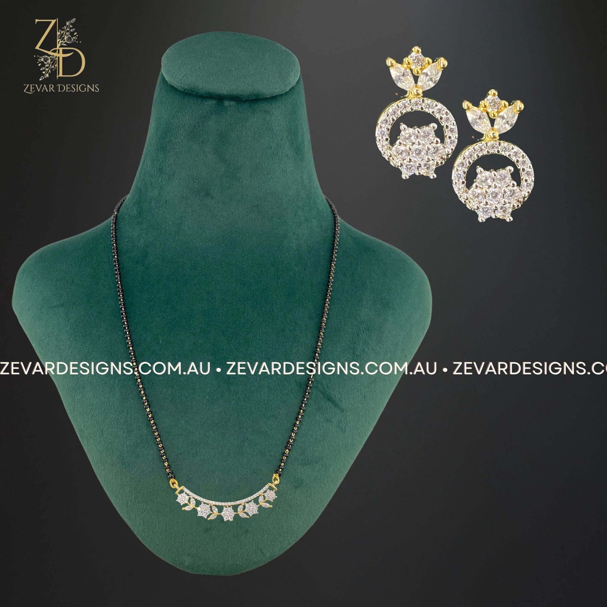 AD Mangalsutra and Earrings Set for Women - Traditional Indian Gold Plated Bridal Jewelry - Perfect for Weddings, Festivals & Special Occasions