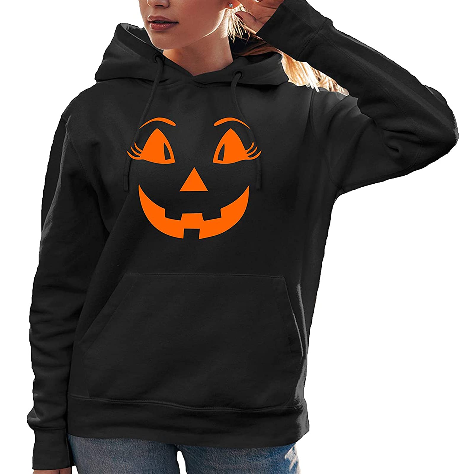 Women's Autumn Winter Halloween Hoodie - Pumpkin Smile Long Sleeve Sweater Top | Cozy Fall Fashion for Parties & Casual Wear