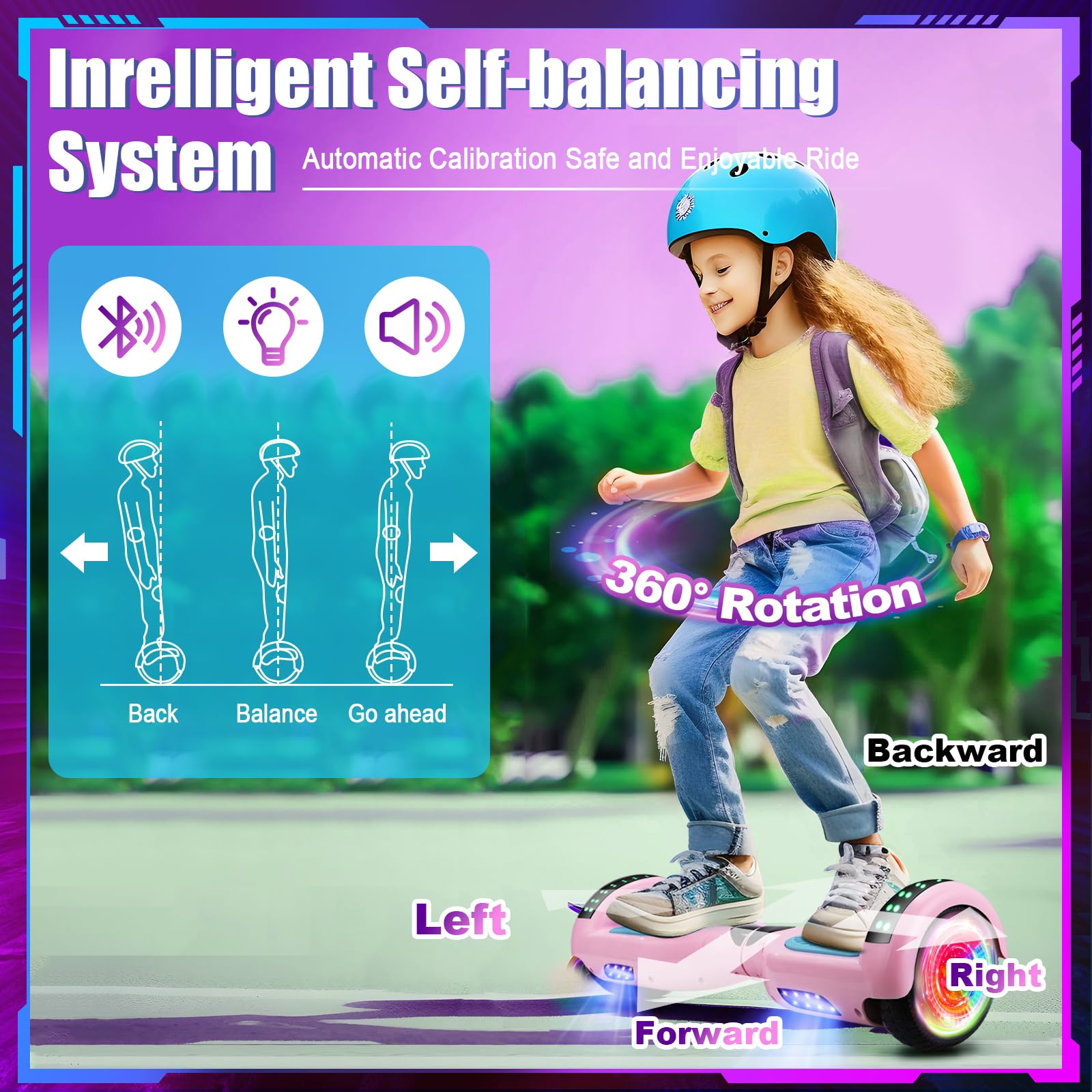 Self Balancing Scooters with Bluetooth & LED Lights - Electric Hoverboard for Kids, Teens & Adults - Perfect for Commuting, Fun Rides & Outdoor Adventures