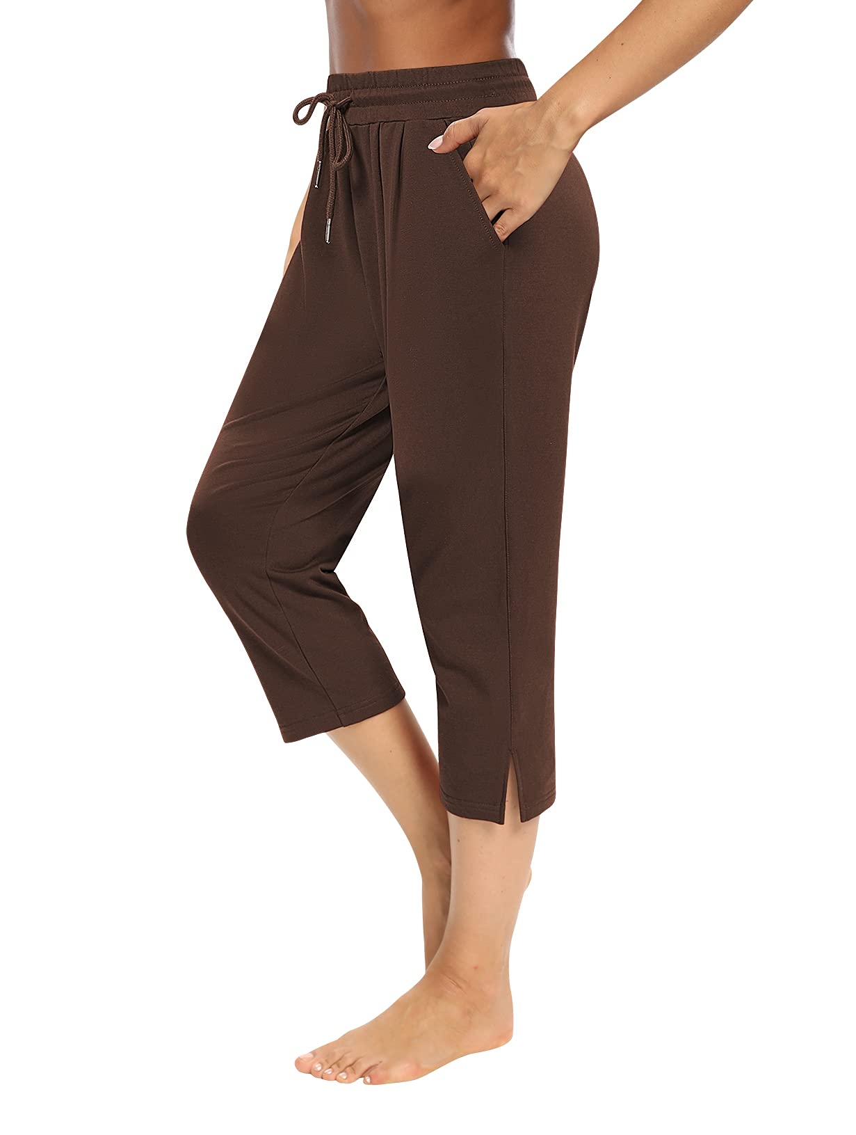 Sarin Mathews Women's Capri Yoga Pants - Loose Fit Workout Joggers with Drawstring & Pockets - Comfortable Lounge & Sleep Pajama Pants for Yoga, Running, Travel & Home Relaxation