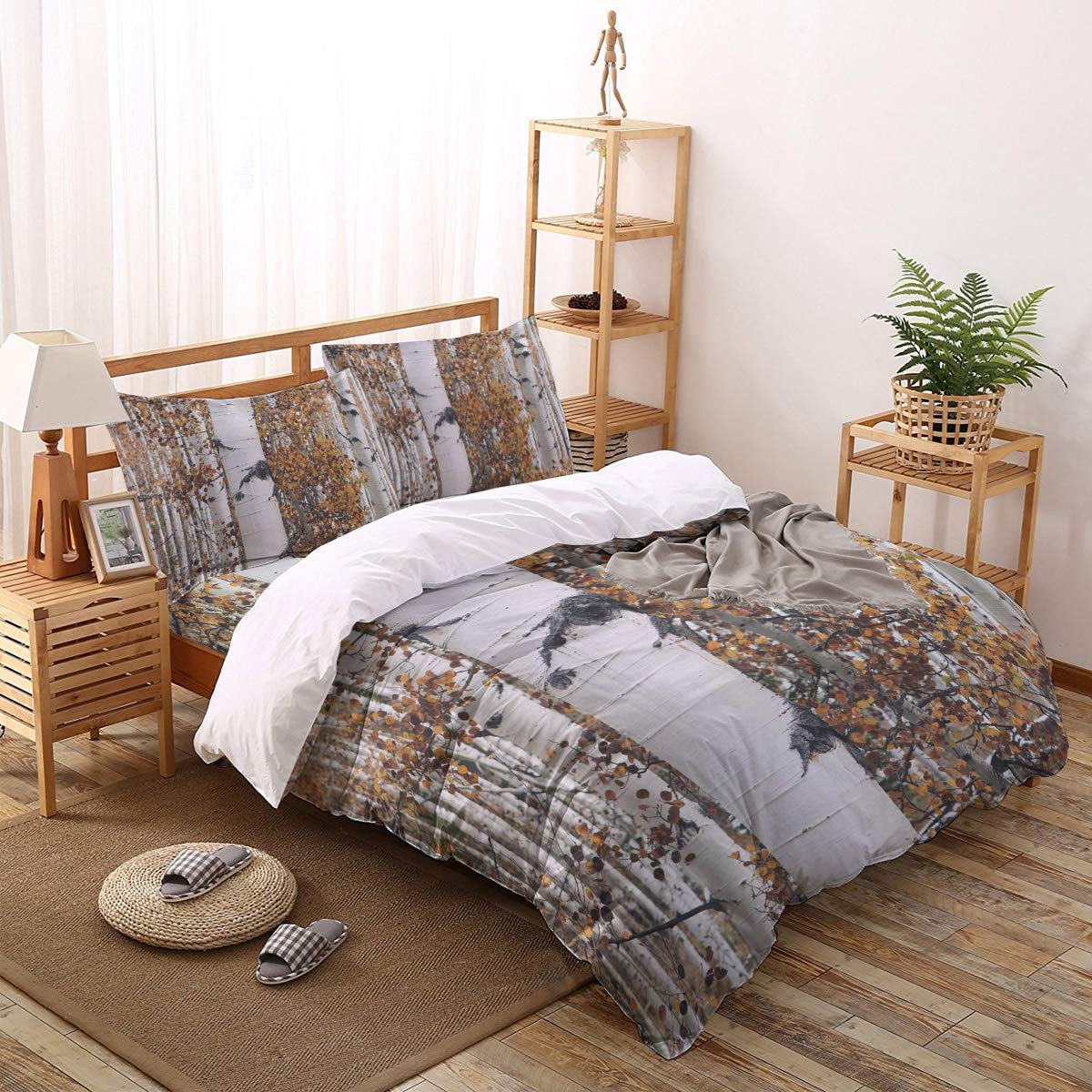 Luxury 4-Piece Full Size Bedding Set - Autumn Cypress Birch Trees Design, Ultra Soft Hotel Quality Duvet Cover & Pillowcases with Orange Leaves | Perfect for Cozy Fall Bedrooms, Guest Rooms & Seasonal Home Decor