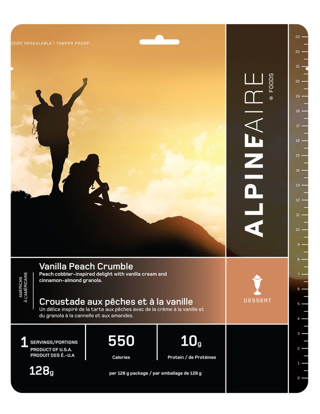 AlpineAire Vanilla Peach Crumble - Freeze Dried Dessert Mix for Camping, Hiking & Emergency Food Supply - Easy to Prepare Backpacking Meal with Natural Flavors