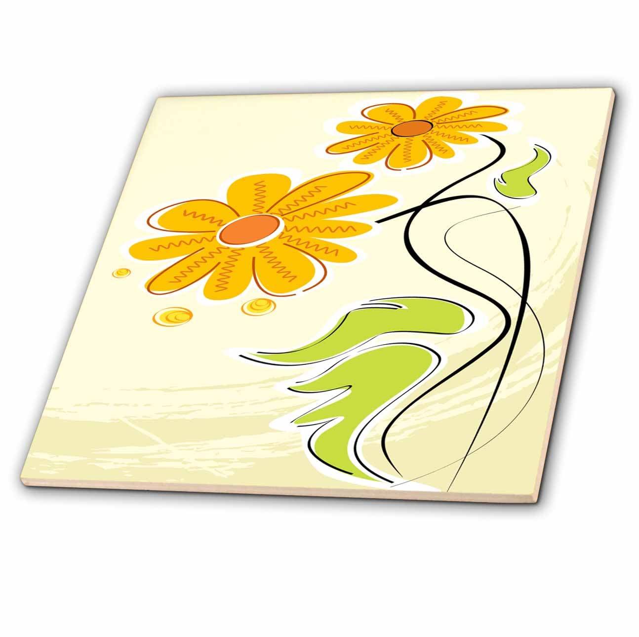 4 Inch Ceramic Tile - Yellow Daisy Flower Design with Hand-Drawn Centers for Kitchen Backsplash, Bathroom Decor, and DIY Craft Projects