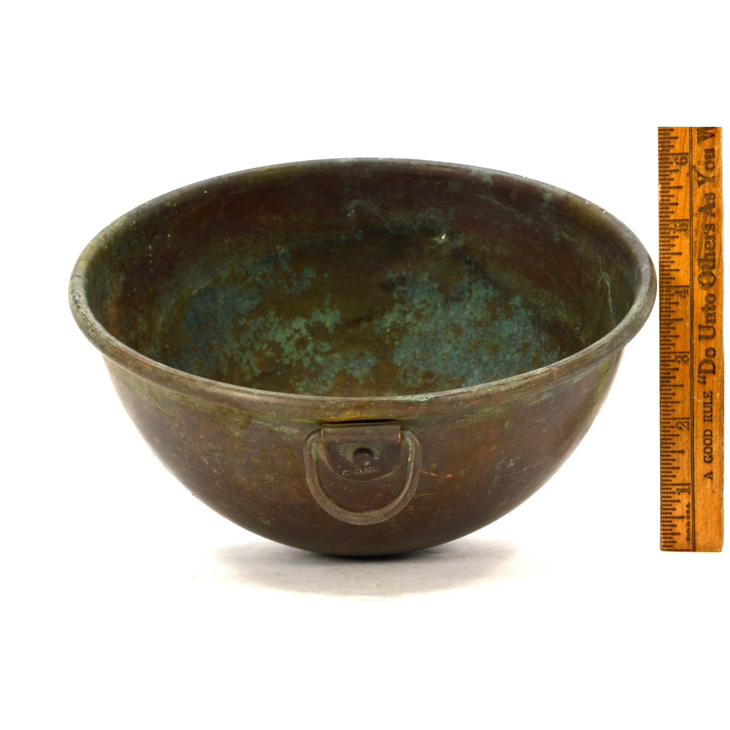 Vintage 8.5 Inch Copper Mixing Bowl - Single Ring Marked England - Perfect for Candy Making, Baking & Kitchen Decor - Antique Patina Finish for Rustic Charm