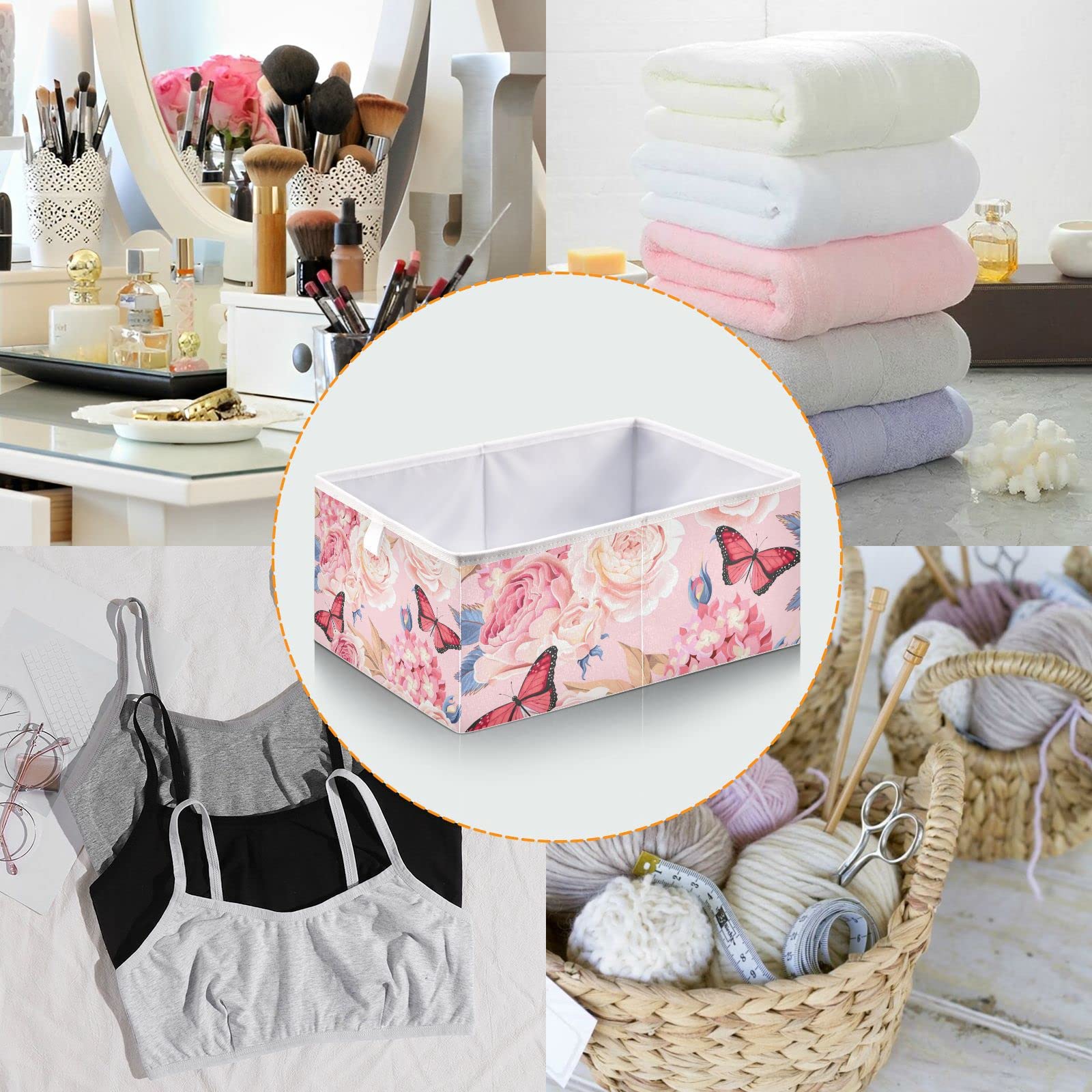 Kigai Collapsible Rose Floral Cube Storage Bin - 11 x 11 x 11 Inch Foldable Fabric Organizer Basket for Nursery Toys, Home Closet, Office & Bedroom Organization - Perfect for Kids Room Decor and Space Saving Storage Solutions