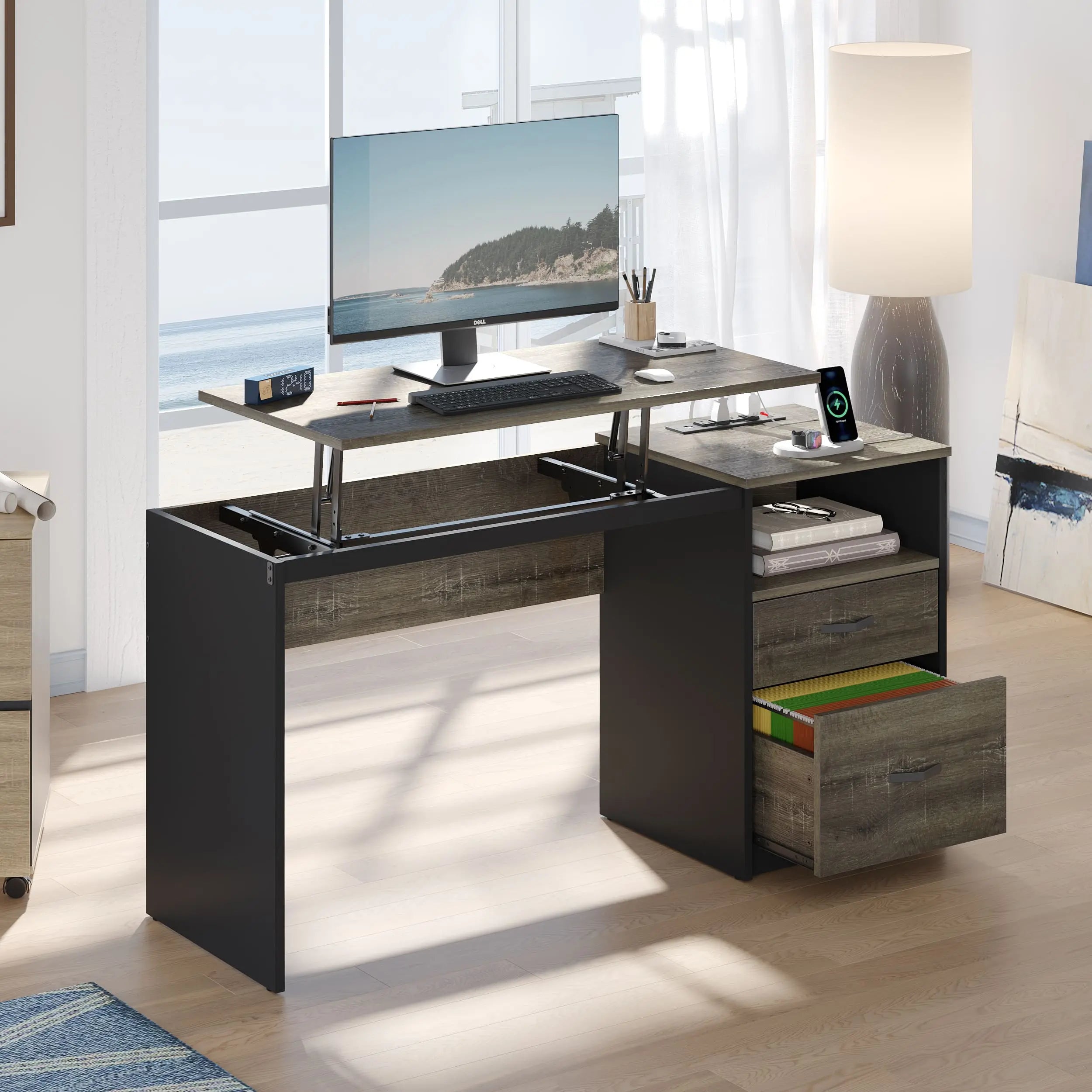 Bestier 60 Inch Home Office Desk with Built-in Power Outlets - Perfect for Remote Work, Gaming & Study Spaces