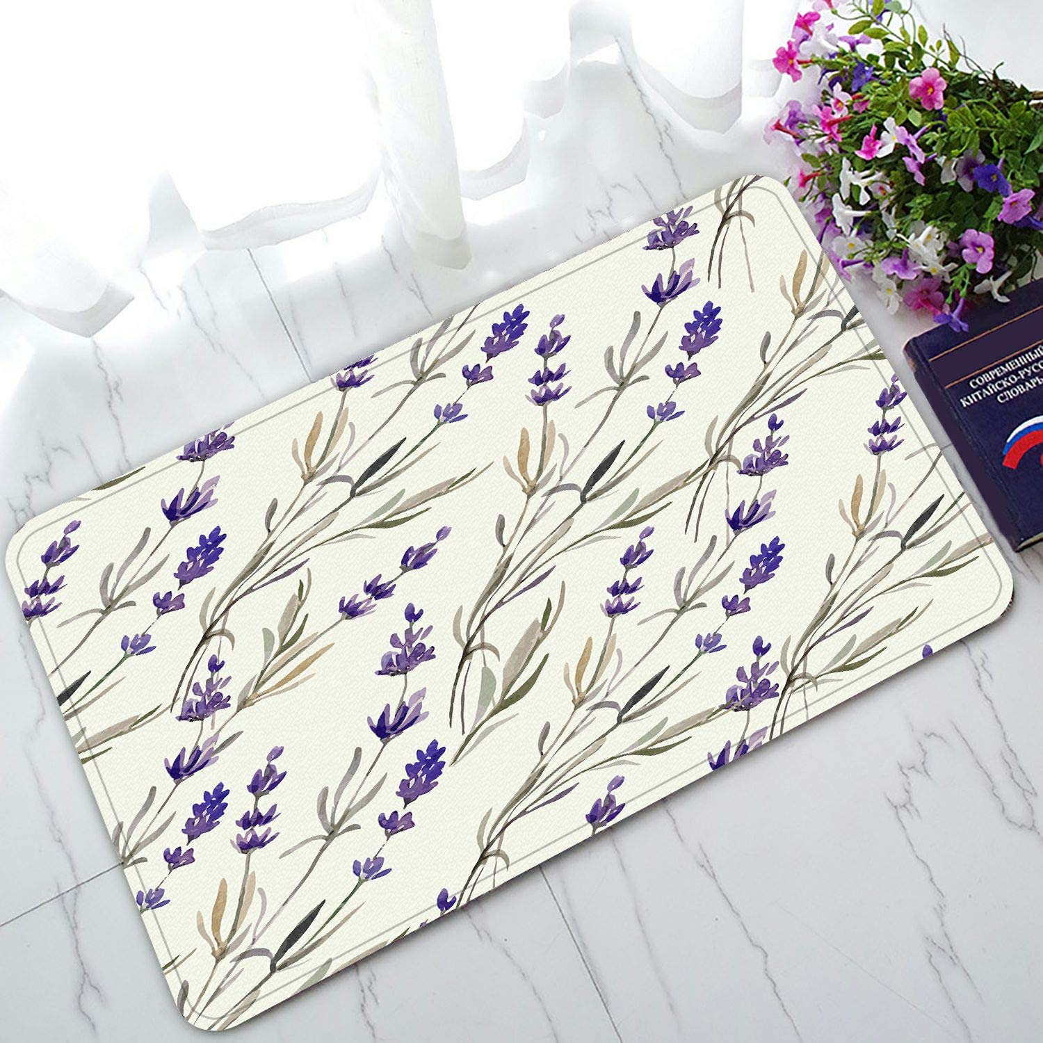 ABPHQTO Lavender Watercolor Doormat - Non-Slip Entrance Rug, Washable Floor Mat for Home Decor - 30x18 Inch - Perfect for Front Door, Porch, or Indoor Entryway