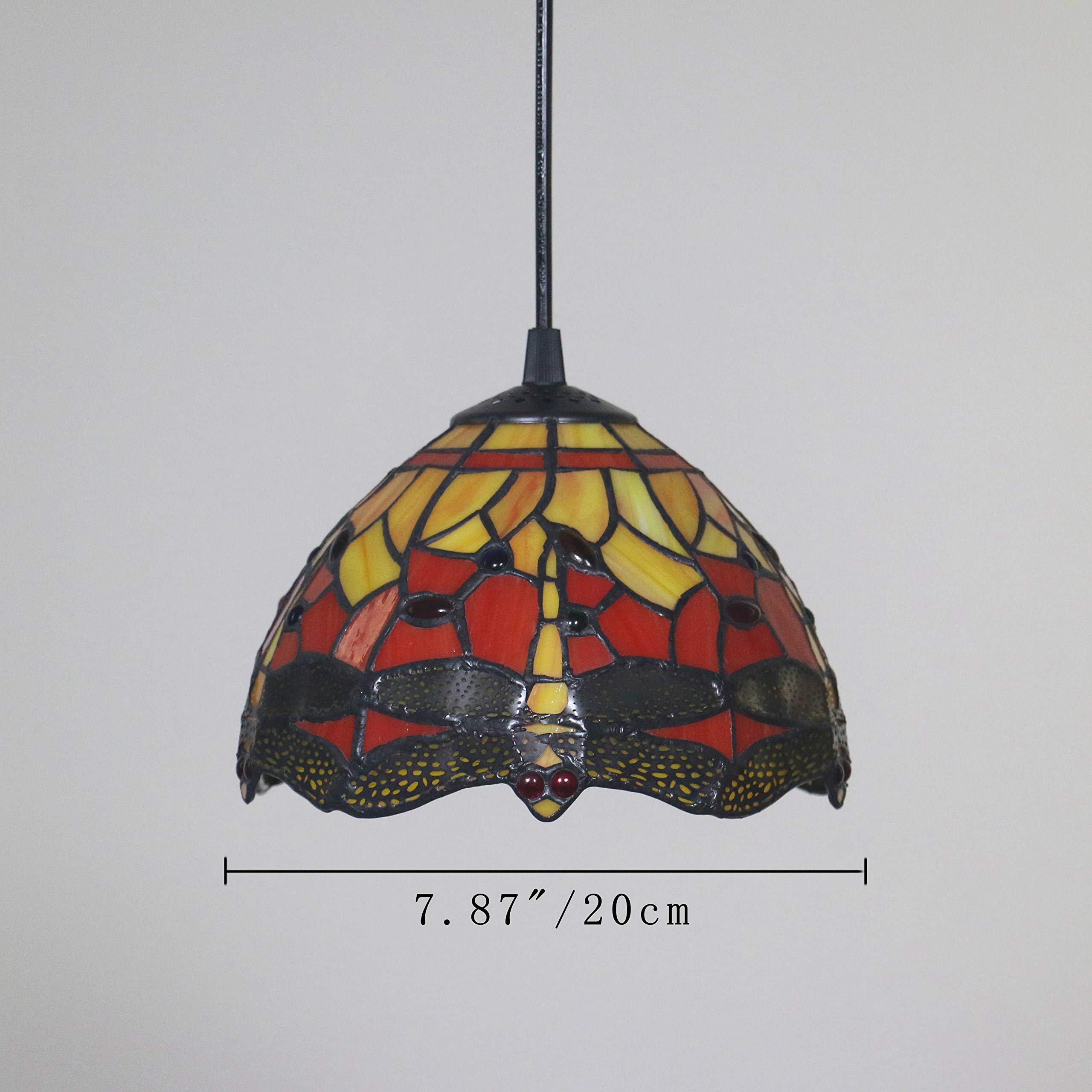 Handmade Tiffany Style Mediterranean Chandelier - Baroque Glass Shade, 20ft UL Certified Plug-in Cord with On/Off Dimmer Switch | Decorative Pendant Light for Dining Room, Foyer & Bedroom (Bulb Not Included)